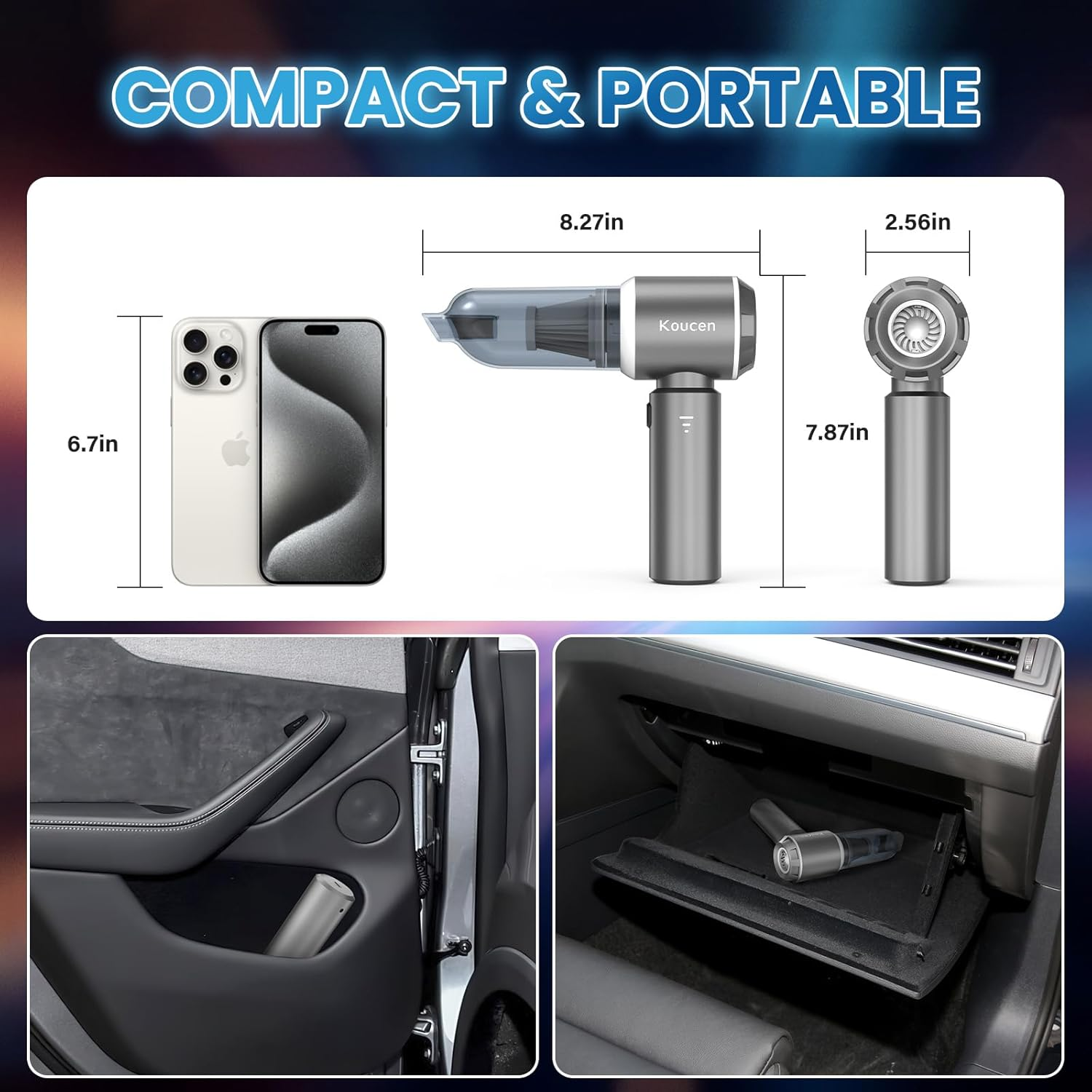 4-In-1 Car Vacuum Cleaner and Dust Buster, 20000Pa Suction Power Portable Handheld Vacuum Cordless Rechargeable, Mini Vacuum with 3 Reusable Filter for Car Home Office & Pet(Silver Gray)