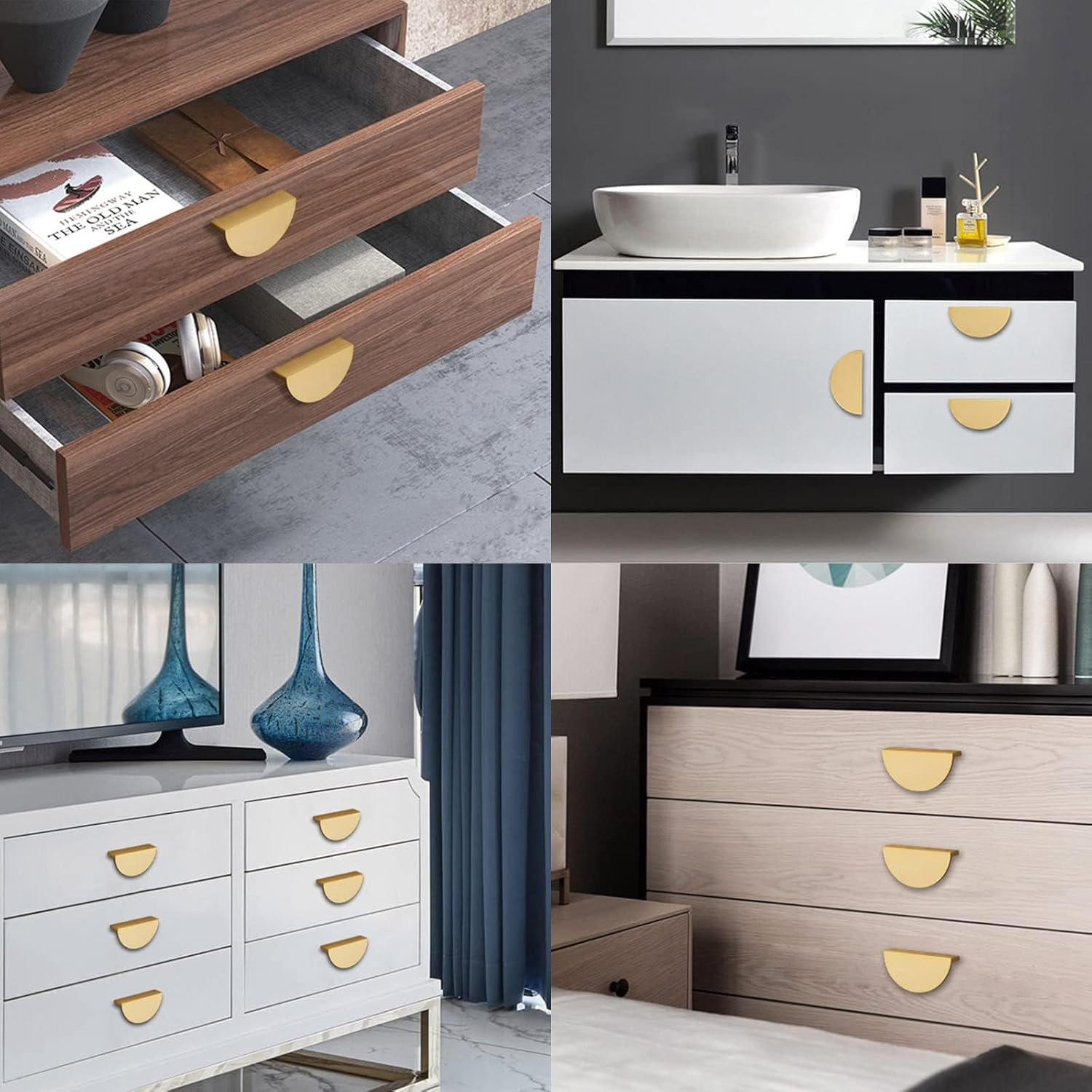 10 Pack Semicircle Cabinet Pulls Handles, Hole Centers 2.5 Inch(64Mm), Brass Half Circle Moon Drawer Pulls for Kitchen Cabinets Cupboard Dresser Knobs with Screws (Gold) image number 6