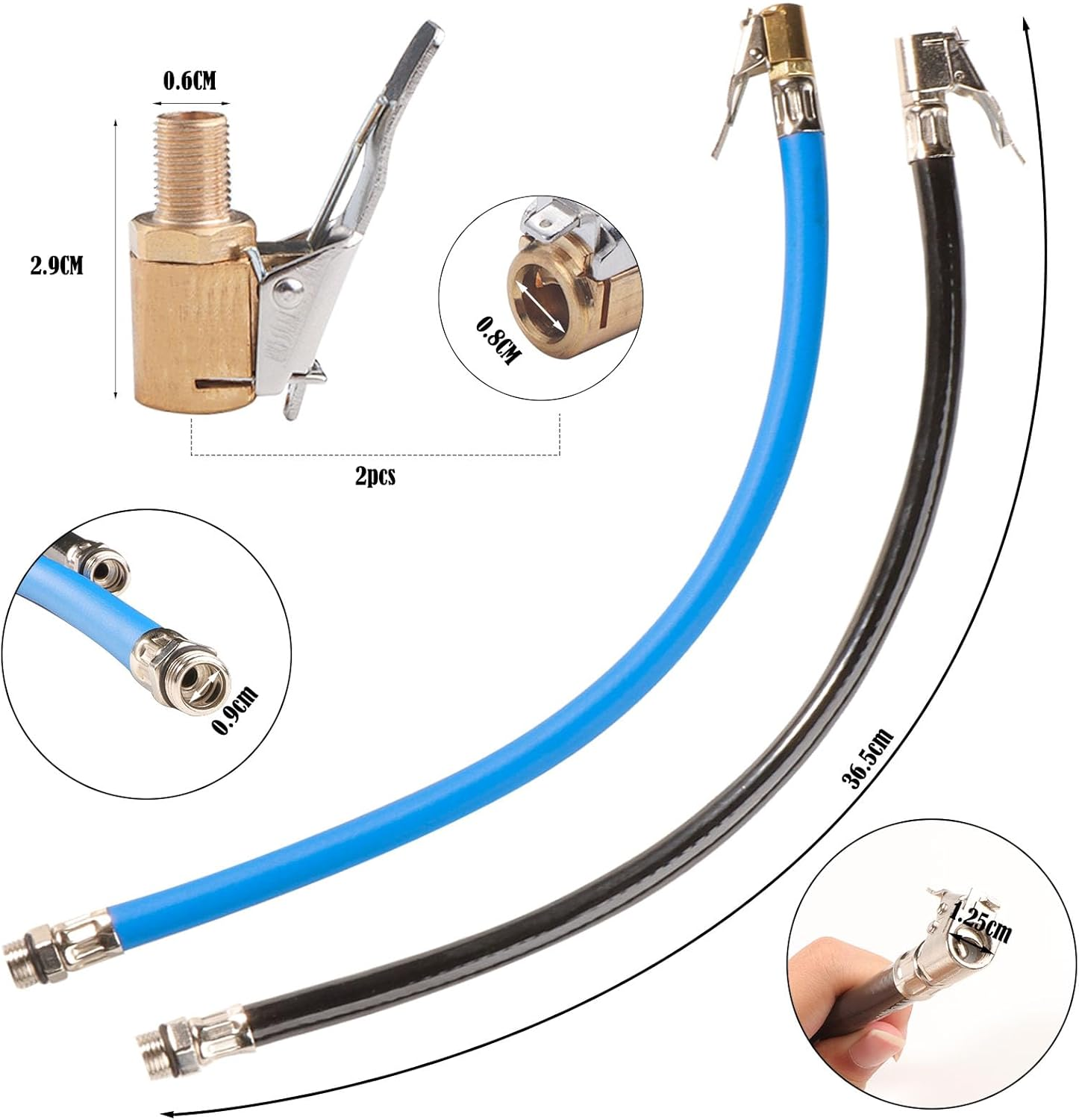 Tyre Inflator Hose 36.5 Cm Long with 2 X 8 Mm Schrader Valve Lever Connector Air Chuck Tyre Inflator Hose Valve Extension Adapter Motorcycle Bicycle Car Valve Plug Valve Connection Hoses image number 6