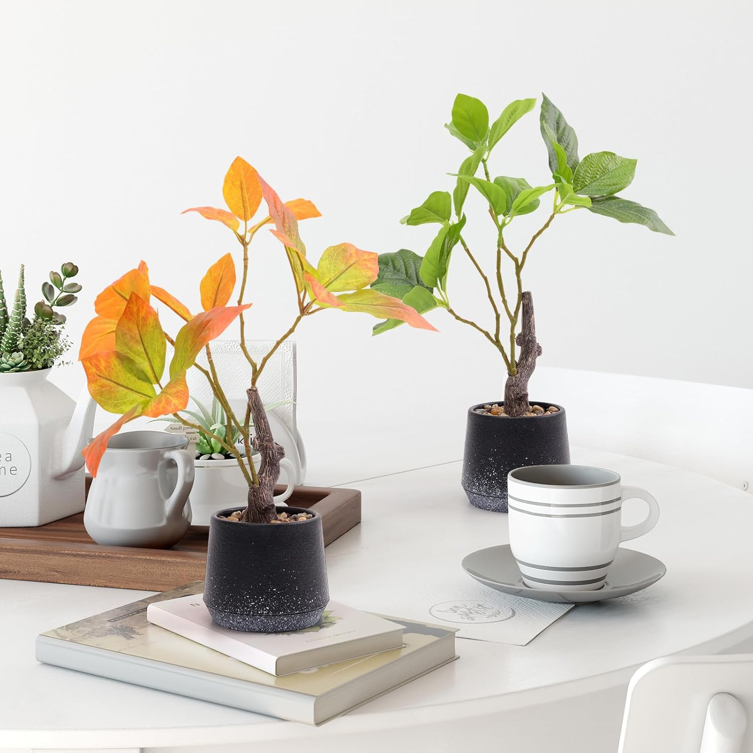 Gresorth 2 Pack Artificial Bonsai Plants with Decorative Pebbles Fake Realistic Greenery Potted Decor for Indoor Spaces Office Displays Garden Landscapes - 30Cm - C - 2 Colors image number 4