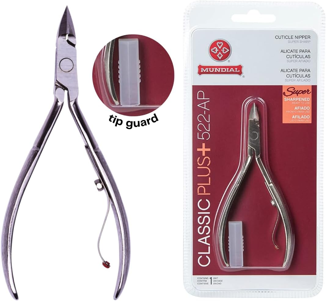 Cuticle Nipper Super Sharp - MUNDIAL 522-AP - Cuticle Trimmer for Manicure Kit and Pedicure Tools, Carbon Steel Handlee with Durable Spring. Tip Guard Included image number 3