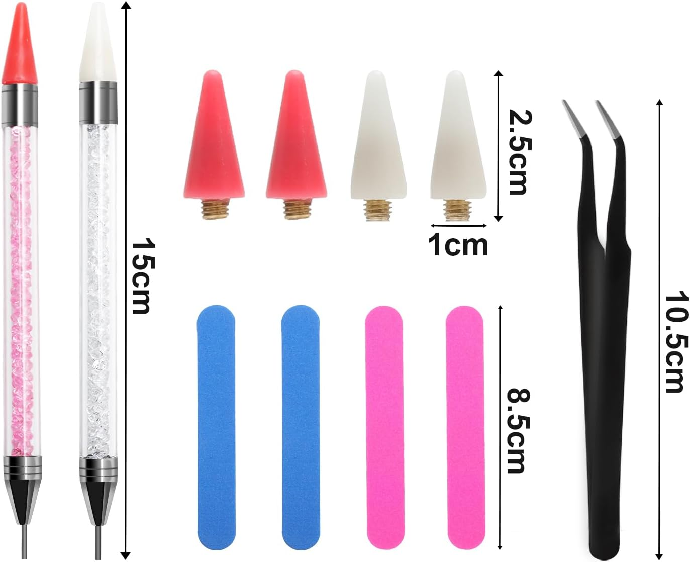 TNSLAND 2 X Acrylic Rhinestone Picker Dotting Pen Dual Ended Gemstones with 4 Wax Heads, Nail File and 1 Tweezers, Nail Rhinestones Picker Dual-Ended Wax Pen for Nail Art & DIY Jewellery