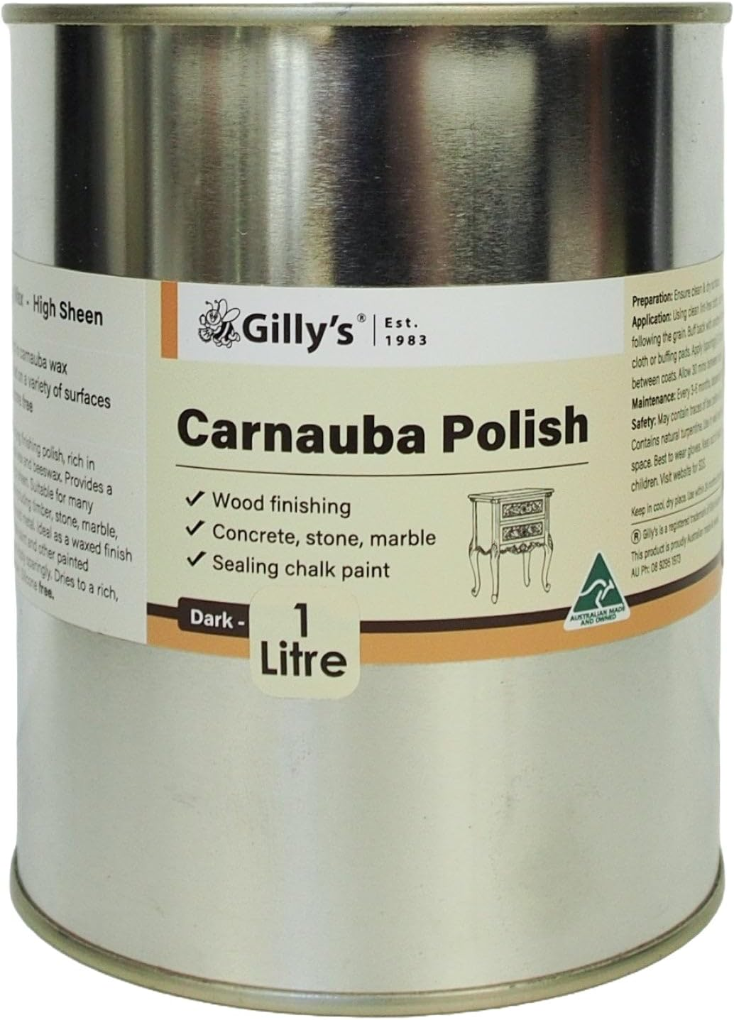 Gilly'S Carnauba & Beeswax 200Ml, Clear | Furniture Wax for Timber, Marble & Concrete | High Sheen, Fast-Drying Finish, Ideal for Wood Floors, Leather, Metal & Marble (3-Step Waxing Kit) image number 5