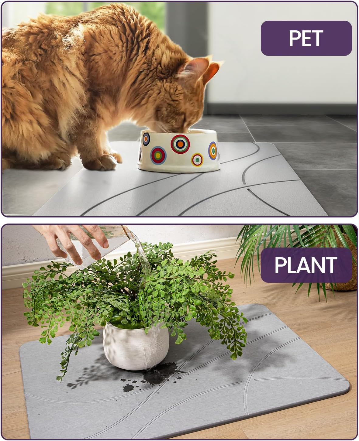 DEXI Bath Mat Stone Diatomite Earth, Super Absorbent Diatomaceous Bathroom Mats, Quick Dry Easy Clean Shower Rug, 15"X24", Grey