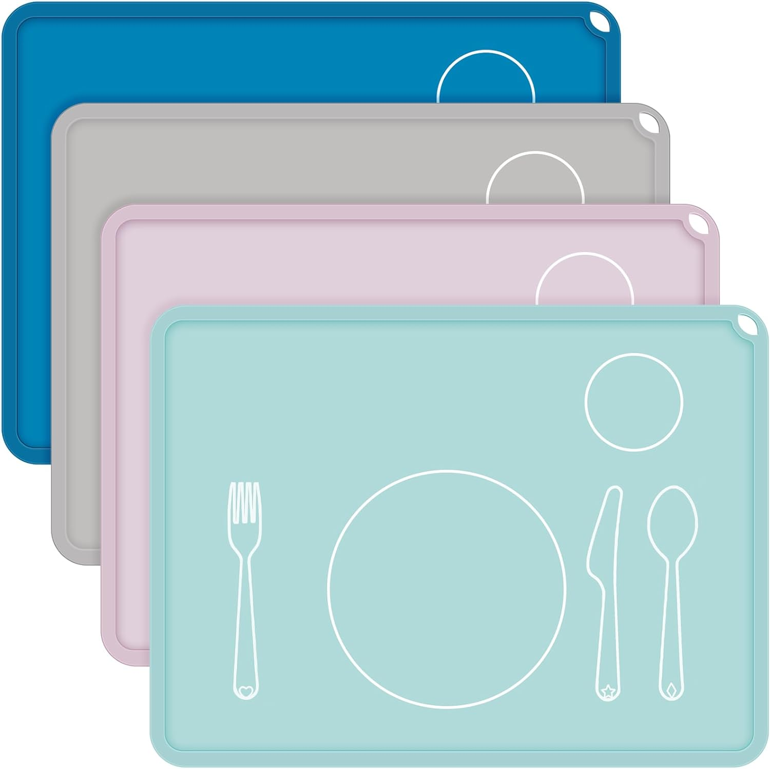 Zhehao 4 Pcs Montessori Kids Placemat 16 X 12'' Non Slip Baby Silicone Placemats for Toddlers Baby Eating Mat Food Mats for Toddler Dining Table Setting Learning Travel Kitchen(Multi Colors)