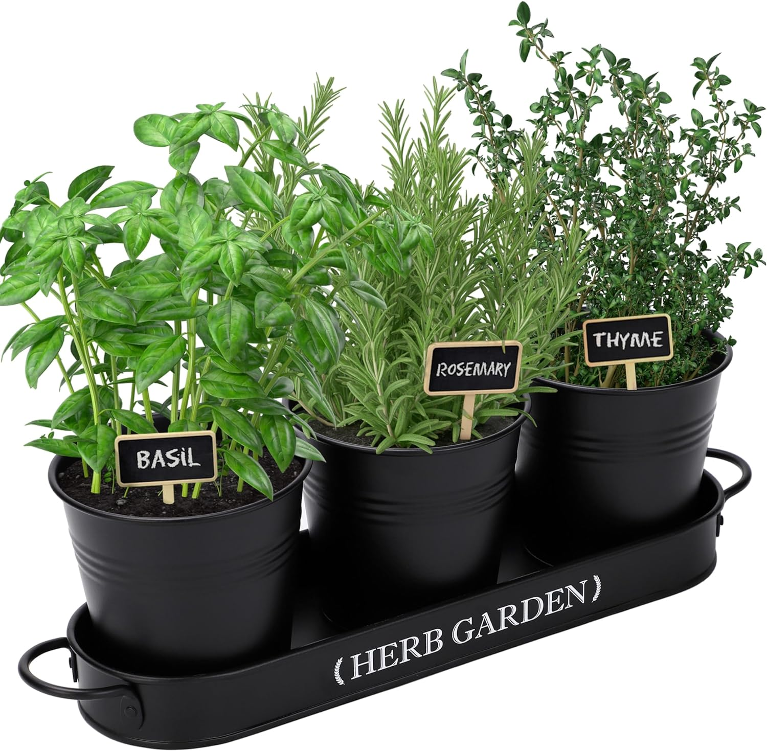 PERFNIQUE Indoor Herb Garden, Herb Garden Planter for Indoor/Outdoor, Farmhouse Plant Pots, Windowsill Herb Garden Kit with Tray, Window Pots for Indoor Plants (Off White)