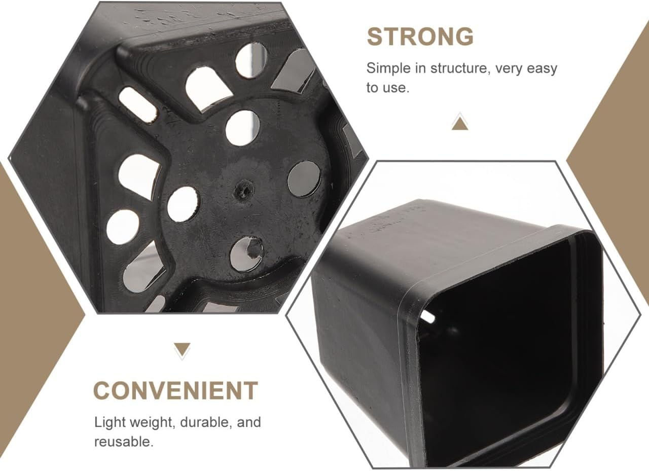 Balacoo 120 Pcs Square Seedling Nursery Pots, Plastic Flower Pots with Drainage Hole, 2.75 Inch Lightweight Garden Seedling Nursery Planters for Succulent, Flower, Herb, Hydroponic Plants (Black) image number 2