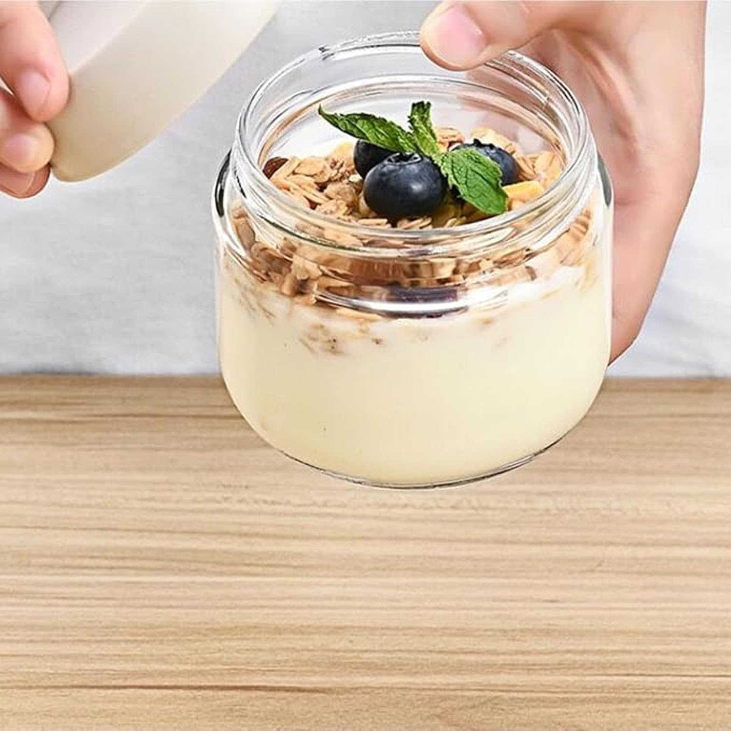 LYSAIMG 11Oz Overnight Oats Containers with Lids,Wide Mouth Mason Salad Jars,Glass Jars with Airtight Lids,Glass Food Storage Containers for Yogurt Spice Snacks (350Ml) image number 5