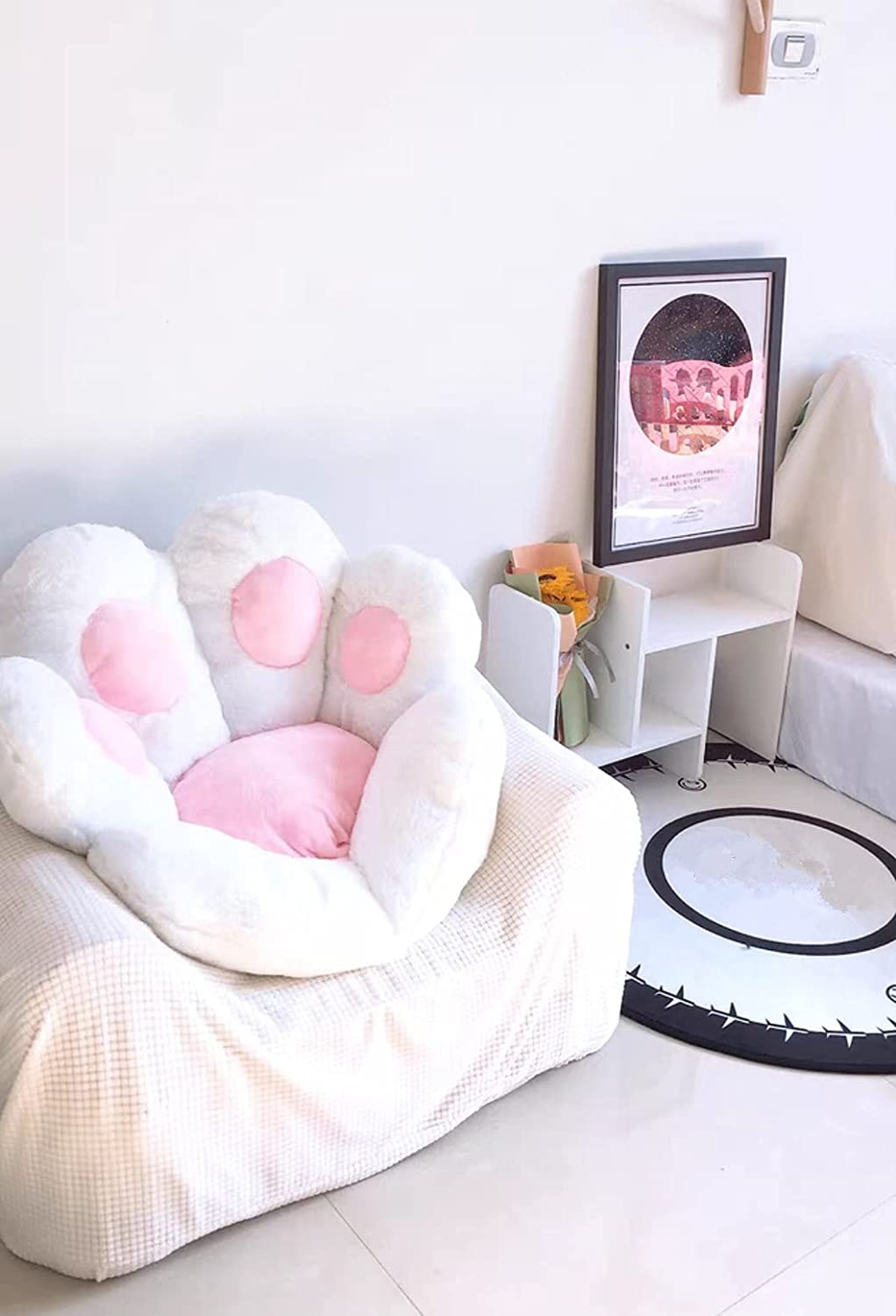 Cat Paw Cushion Cute Seat Cushion,Cat Paw Shape Lazy Sofa Bear Paw Chair Cushion Warm Floor Cushion for Dining Room Office Chair,Funny Gifts (White) image number 3