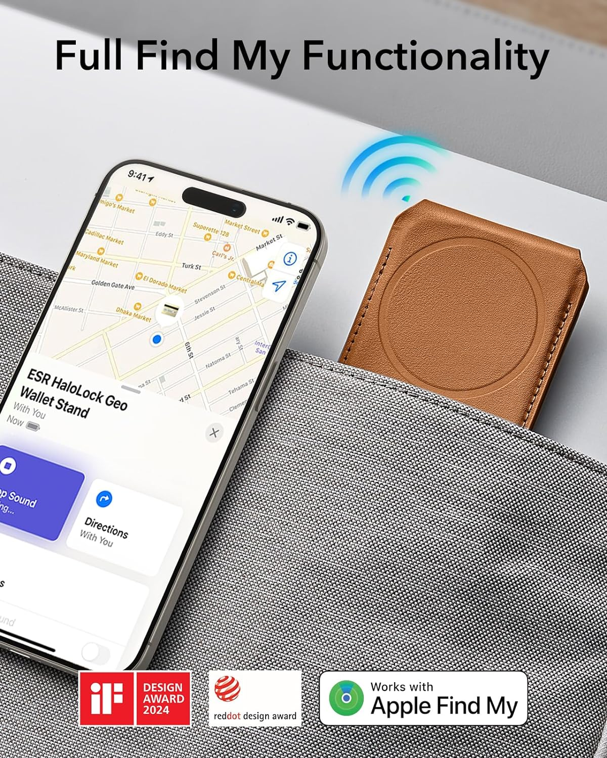 ESR for Magsafe Wallet with Full Find My Functionality, Magnetic Geo Iphone Wallet, up to 3,000G Magnet Strength, with Adjustable Stand, for Iphone 16/15/14/13/12 Series, Brown image number 3