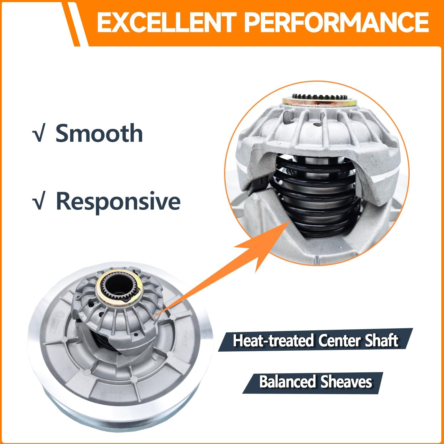 Bridiof FBT2 Driven Clutch Assembly with Belts for YAMAHA GAS Golf Cart G29 YDRA Drive 2007-Up and Drive2 2017-Up, Aluminum Rear Secondary Sheave, JW8-G6202-26-00 image number 5