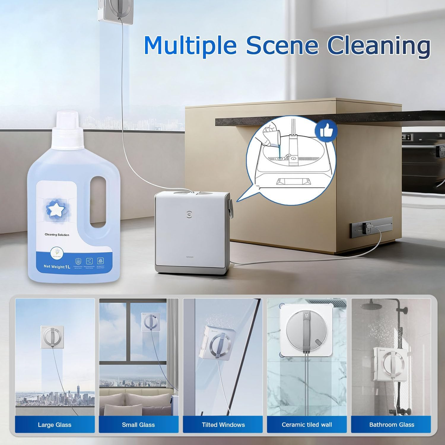 Multi-Surface Winbot Cleaning Solution Compatible with ECOVACS Winbot W1 PRO/W2 PRO Omni/W1S/All Winbot, Window Cleaner 1L image number 3
