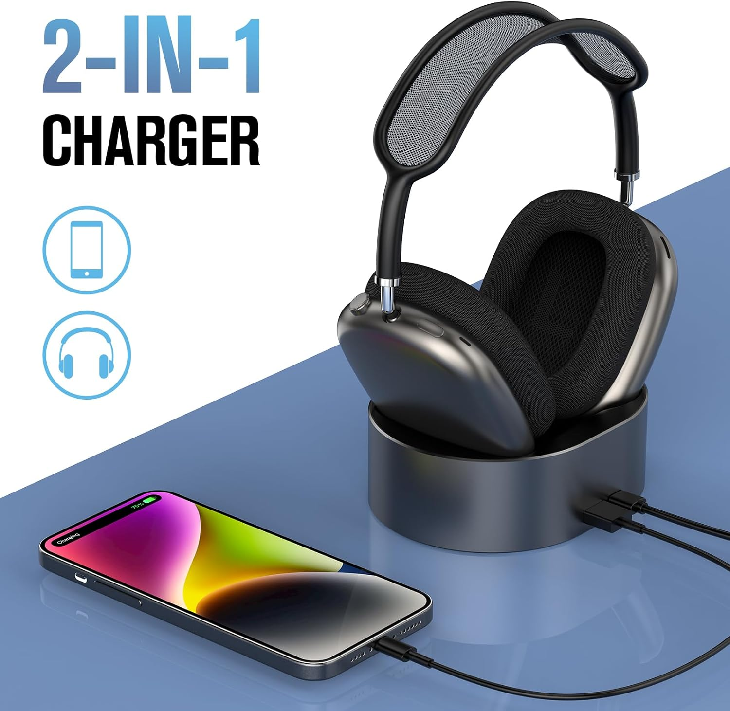 ROUNKIN Headphone Charging Stand for Airpods Max,Support Sleep Mode,Magnetic Stand,Protable Desktop Headset Holder,Headset Stand, Charging Base for Headphones,Designed for Airpods Max 2/1(Black)