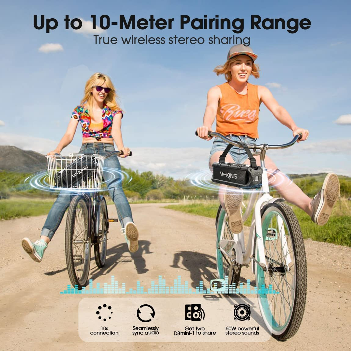 Bluetooth Speaker, W-KING 60W Peak 30W RMS Portable Wireless Speakers, Waterproof Speakers with Punchy Bass, 24 Hours Playtime, NFC, TF Card, USB Playback - Loud Speaker for Home, Party, Outdoor