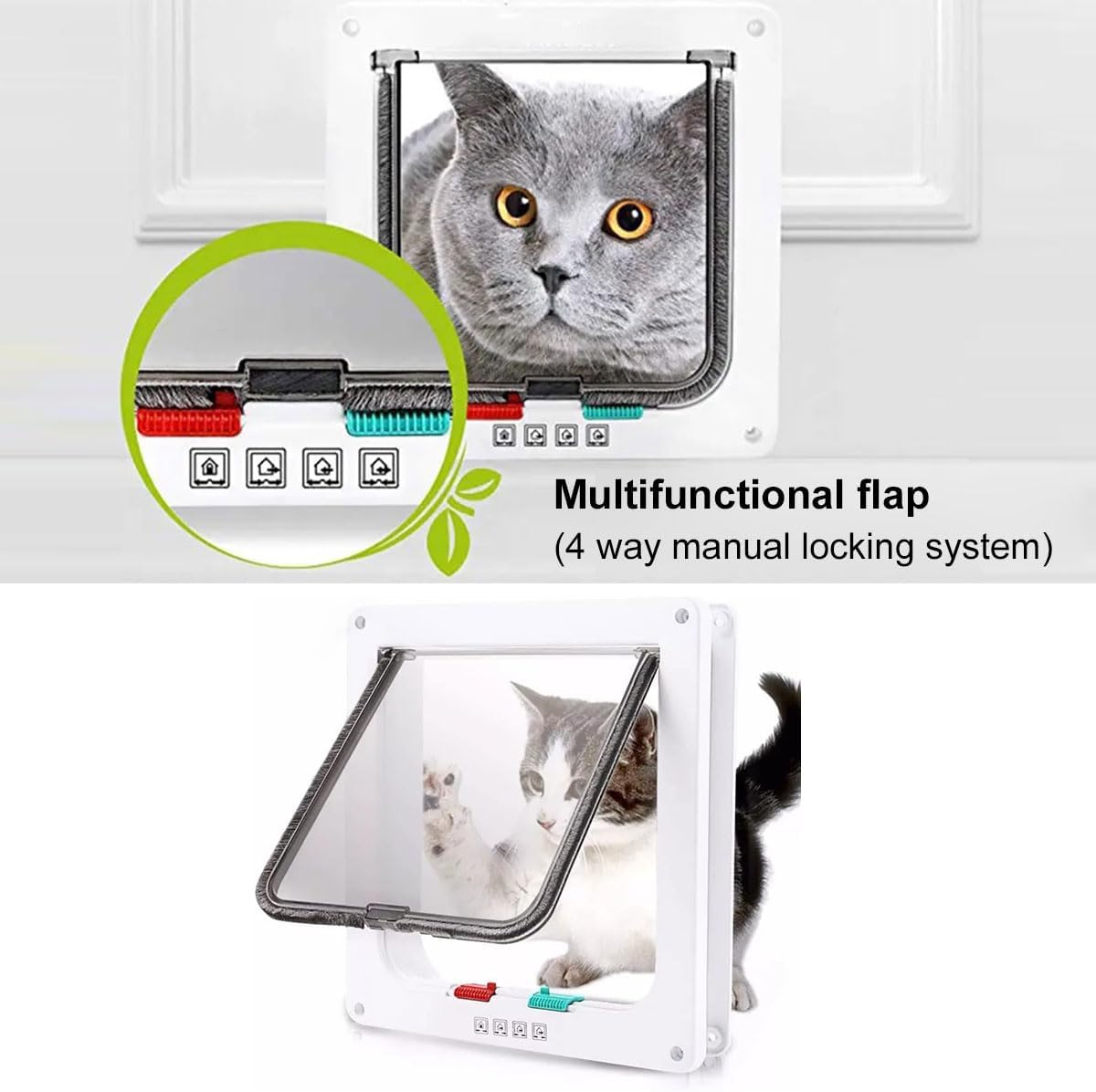 Cat Flap, Dog Flap, Thin Cat Door for Windows, Cat Flap Window, Pet Doors and Sliding Door, Safety Pet Door with 4-Way Lock, Dog Door, Cat Door, Pet Flap, S image number 4