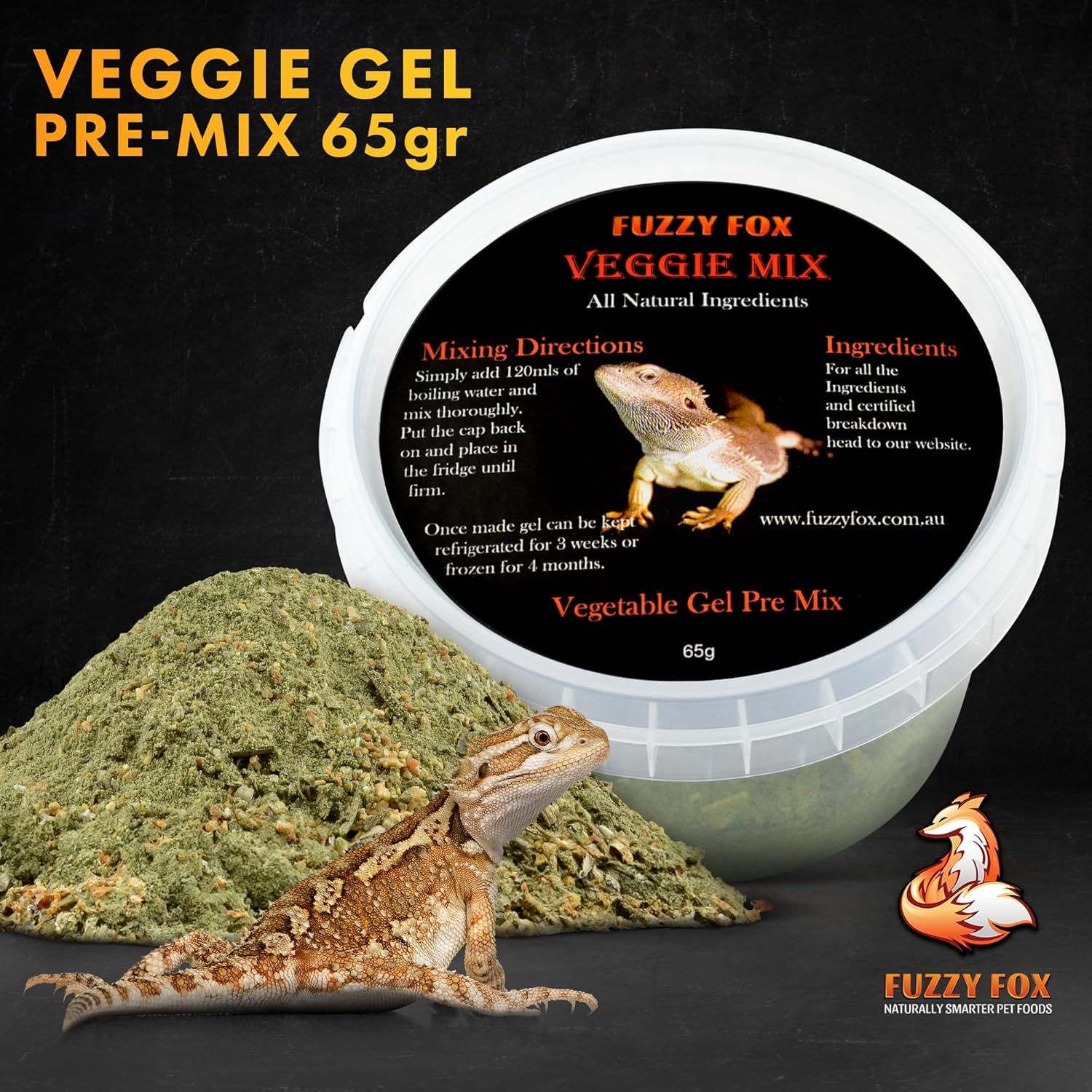 Fuzzy Fox Veggie Mix, Vegetable Gel Premix Reptile Food with All-Natural Ingredients, Reptile Food with Balanced Vitamins and Minerals, 65G image number 2