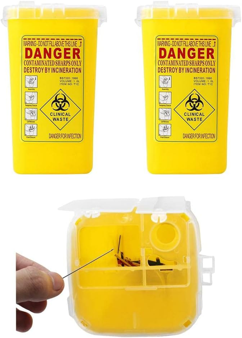 Folpus 2X 1 Quart Sharps Container Biohazard Disposal Needle Blade Waste Bin Yellow image number 3