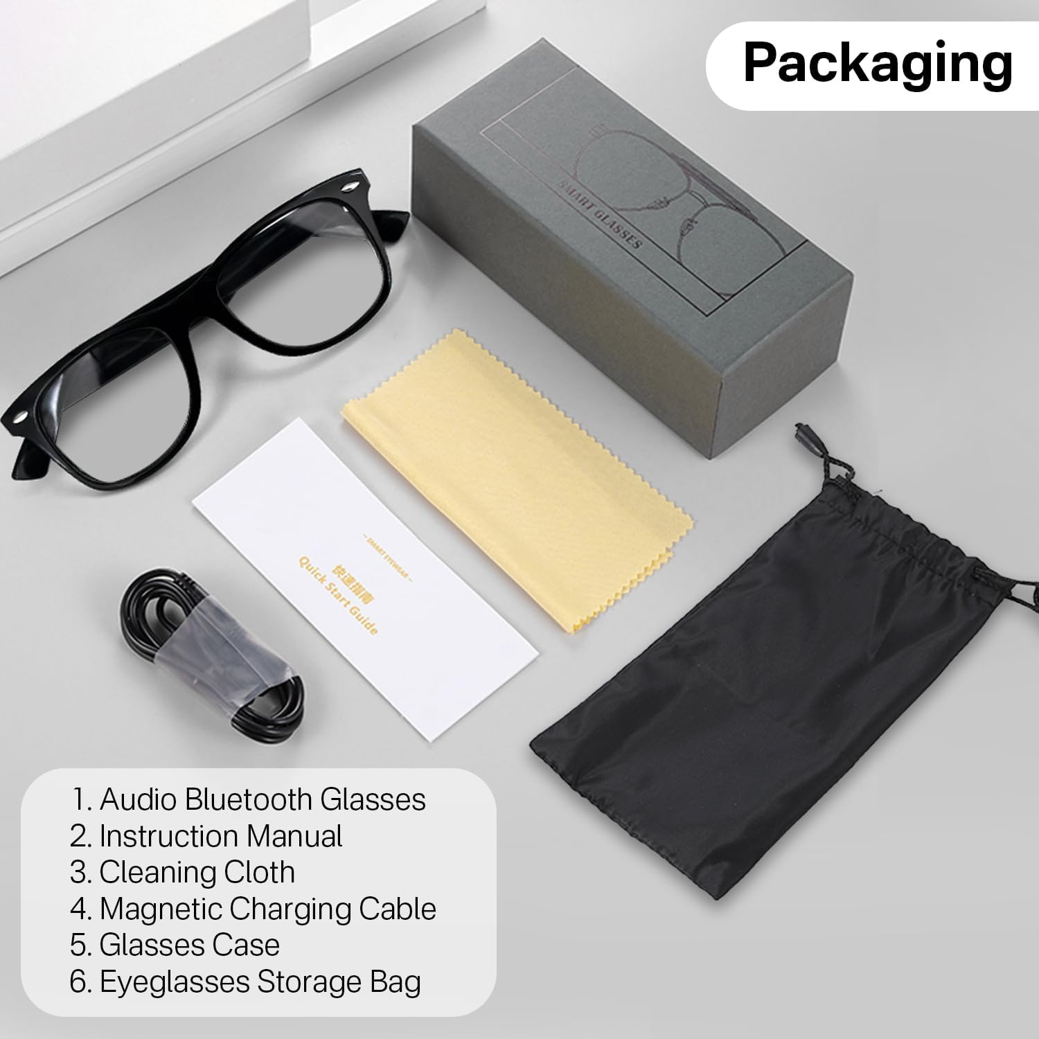 Smart Glasses for Men and Women, Blue Light Filtering Lenses, Audio Glasses with Mic & Speakers, Touch & Voice Assistant Compatible - up to 6 Hrs Battery, Bluetooth Glasses for Office, Driving, Clear, image number 1