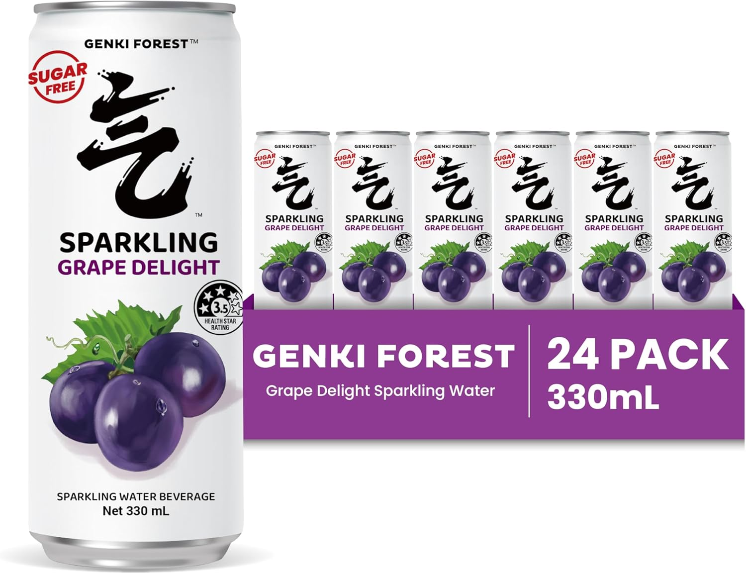 GENKI FOREST Grape Delight Sparkling Water Beverage, Zero Sugar Drinks, 330Ml X 24 CANS image number 1