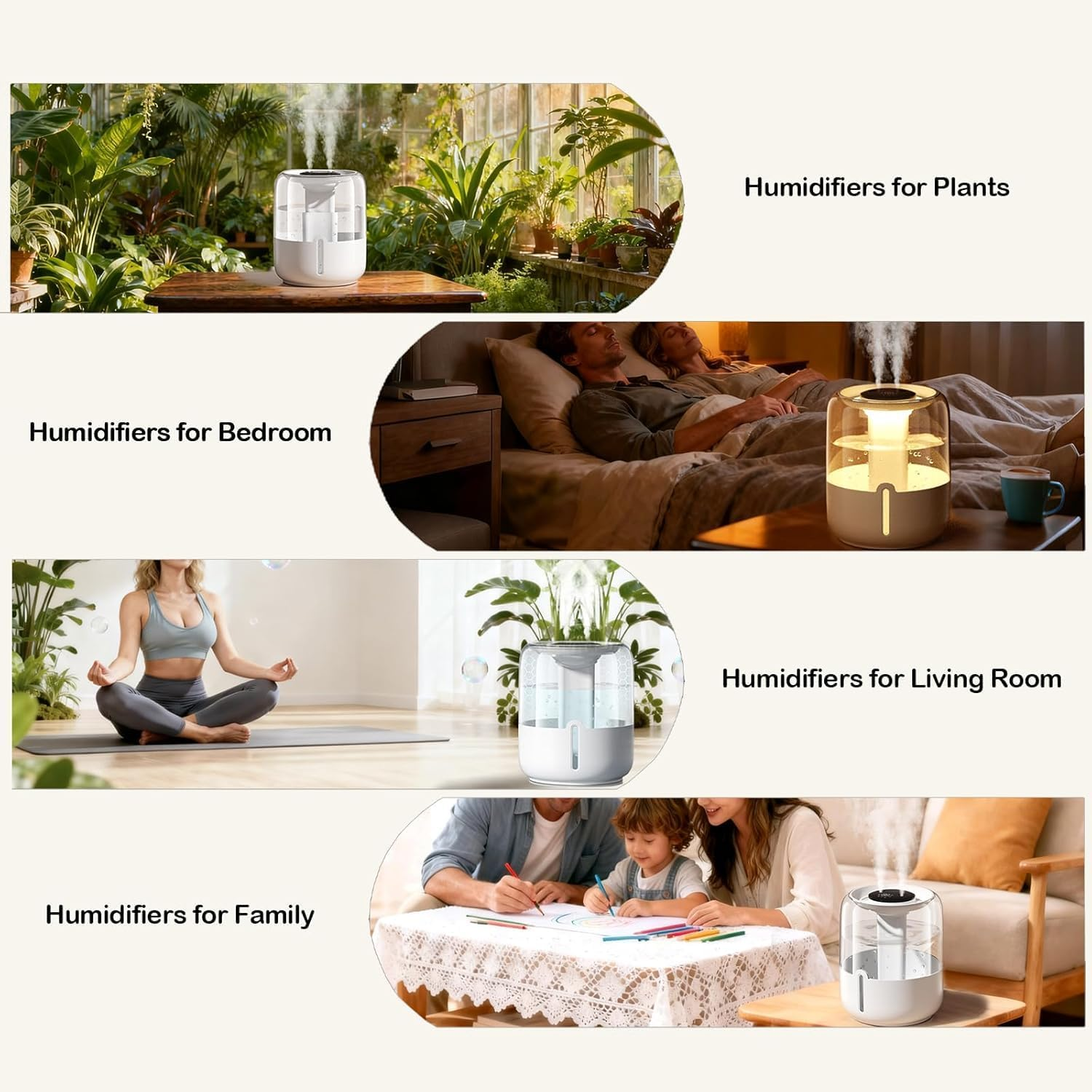 4L Humidifier for Bedroom Baby Room, Air Humidifier with Double Nozzle Top Fill, 3 Gear and Night Light,60H Runtime 28 Db Quiet Humidifier for Plants,Baby,Indoor,Home 3 Gear and Light(6 Filter Sticks) image number 5