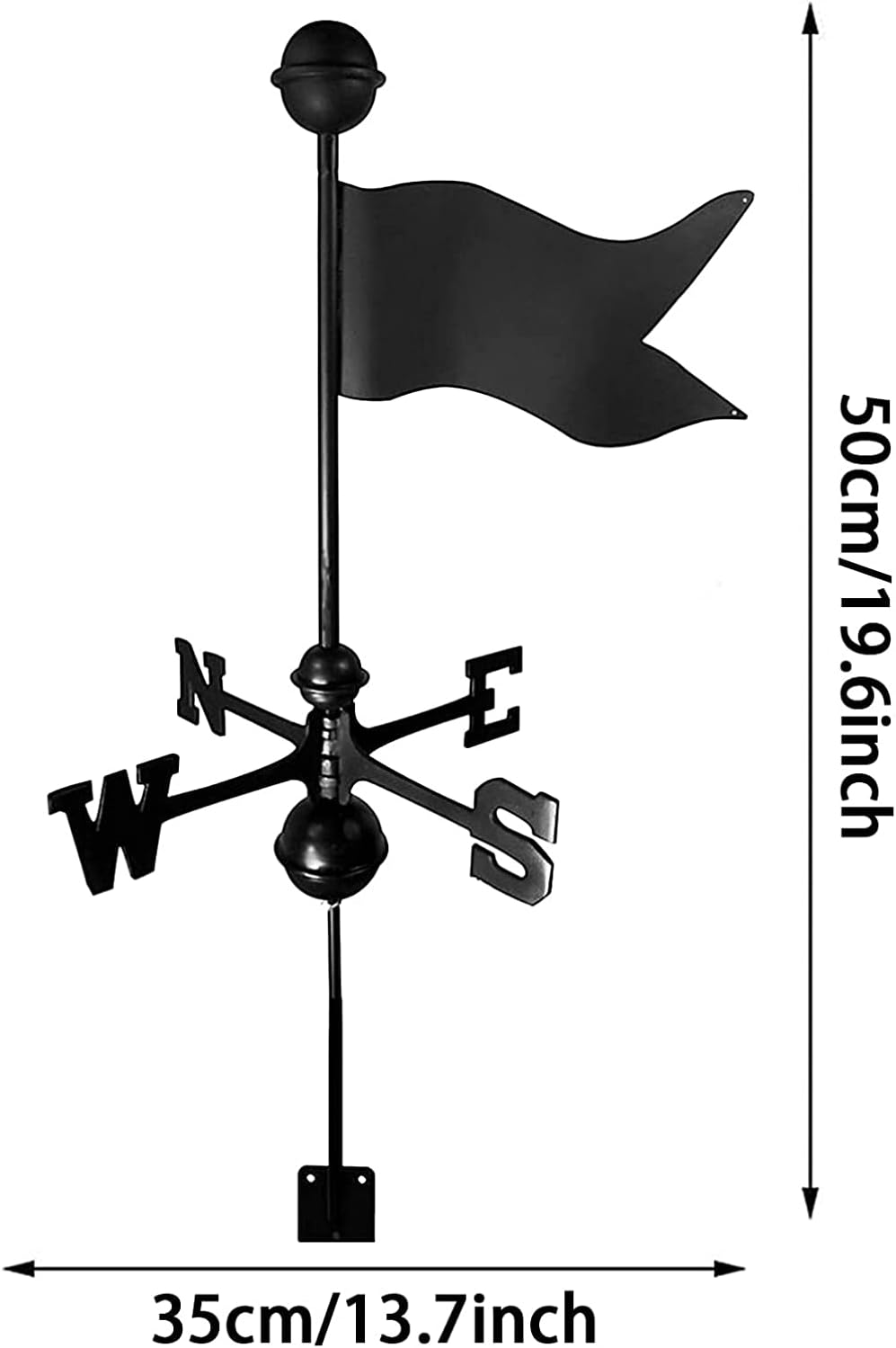 Exquisite Weather Vane Flag Weather Vane Wind Direction Indicator, Retro Flag Shape Carved Design Stainless Steel Wind Direction Black Metal for Garden Backyard Roof image number 4