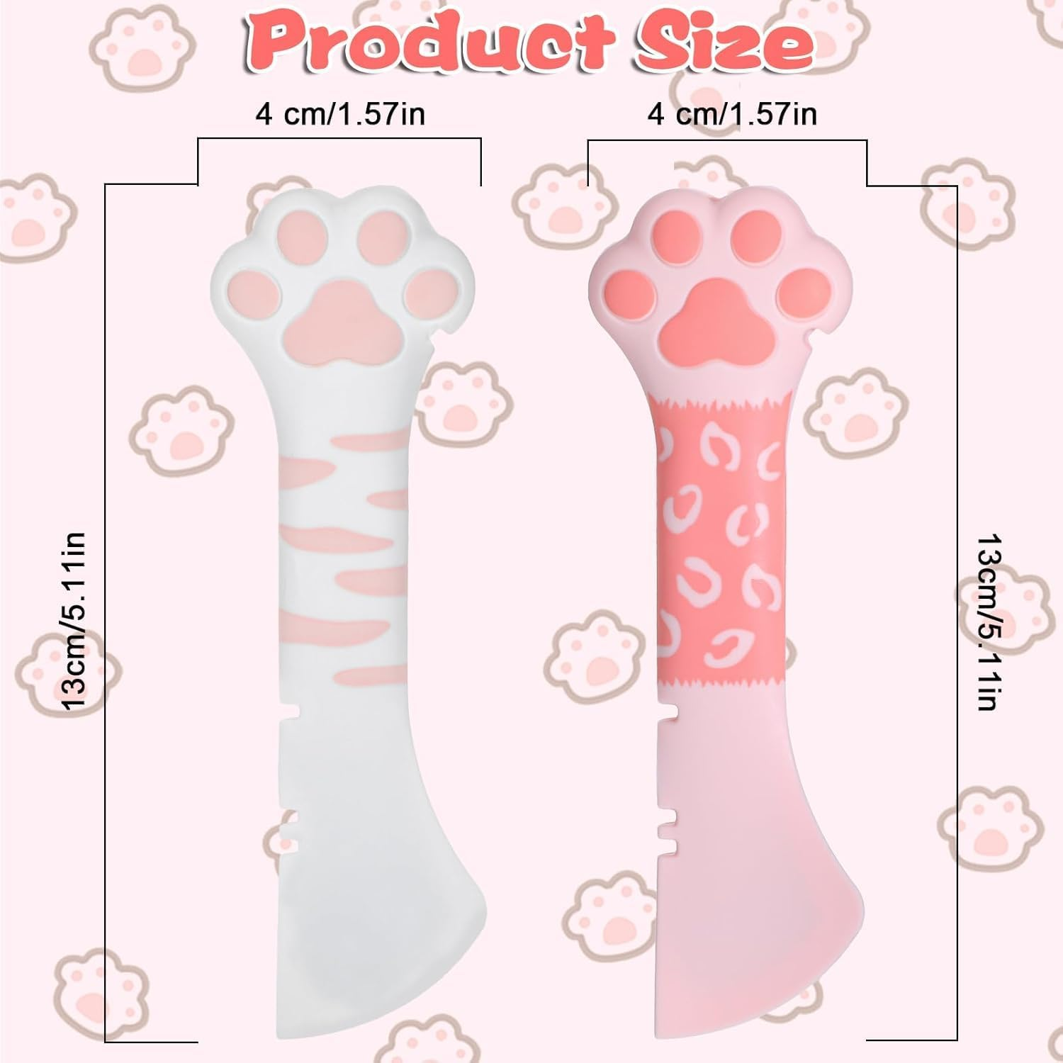 2Pcs Cat Food Spatula,Silicone Cat Food Opener,Cute Cat Can Opener with Cat Paw Hanld,5.11 X 1.57 in Cat Wet Food Spoon with Mini Spatula for Dog Cat Canned Food (White & Pink, One Size) image number 2