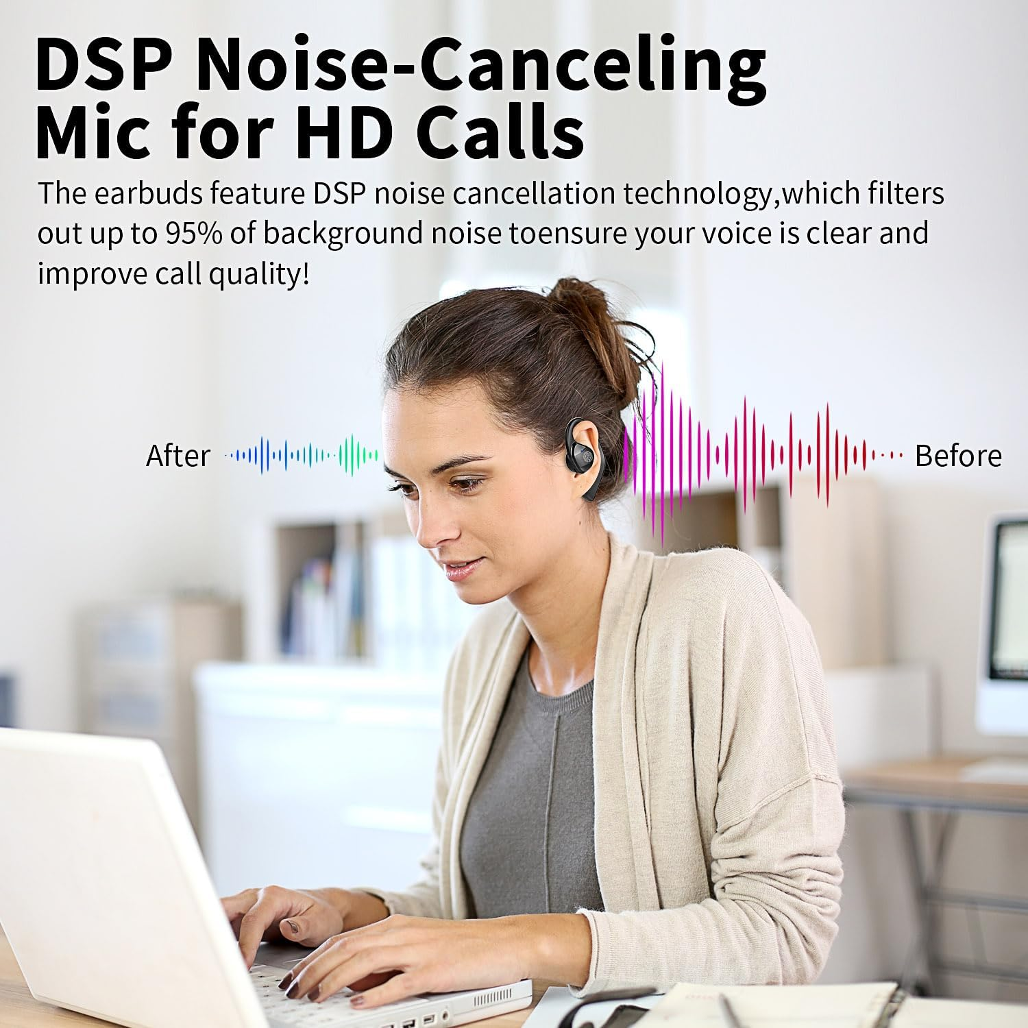 BANIGIPA Open Ear True Wireless Earbuds, Bluetooth 5.3 Headphones W/Immersive Premium Sound, IP54 Waterproof Open-Ear Earbud W/Dsp Noise Cancelling Mic for Sports Long-Lasting Comfort, 50H Playtime image number 2