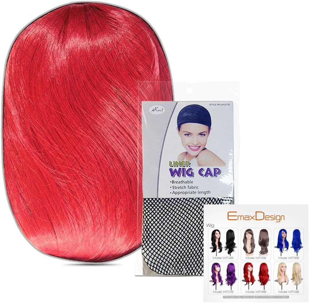 Emaxdesign Wigs 28 Inch Wavy Curly Cosplay Wig with Free Wig Cap and Comb (Red) image number 4