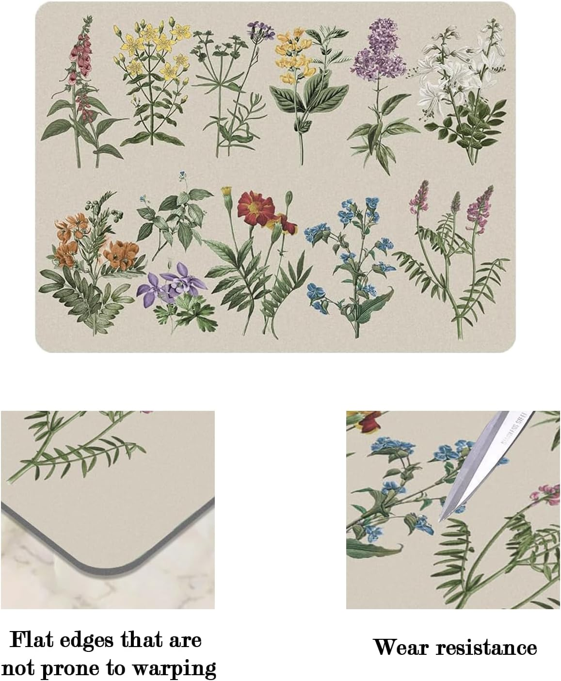 Dish Drying Mat,Coffee Mat 3Pcs,15"X23.6"Drying Mat,Kitchen Drying Mat with Flower Herbs,Coffee Bar Mats for Countertop,Kitchen Counter Dining Room Decoration image number 1