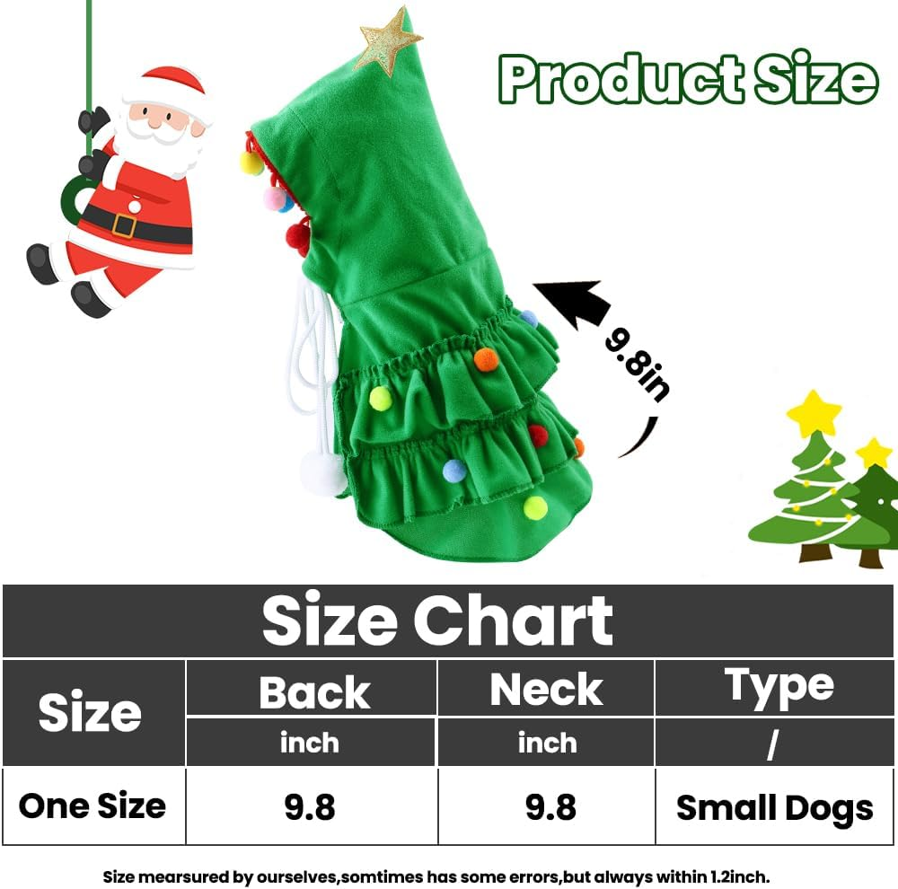 Cat Christmas Outfit Green Pet Cloak with Hat with Star and Pompoms Puppy Cape Clothes Xmas Tree Elf Costumes Party Pet Supplies Accessories for Small Dogs Cats Pet Santa Presents image number 6