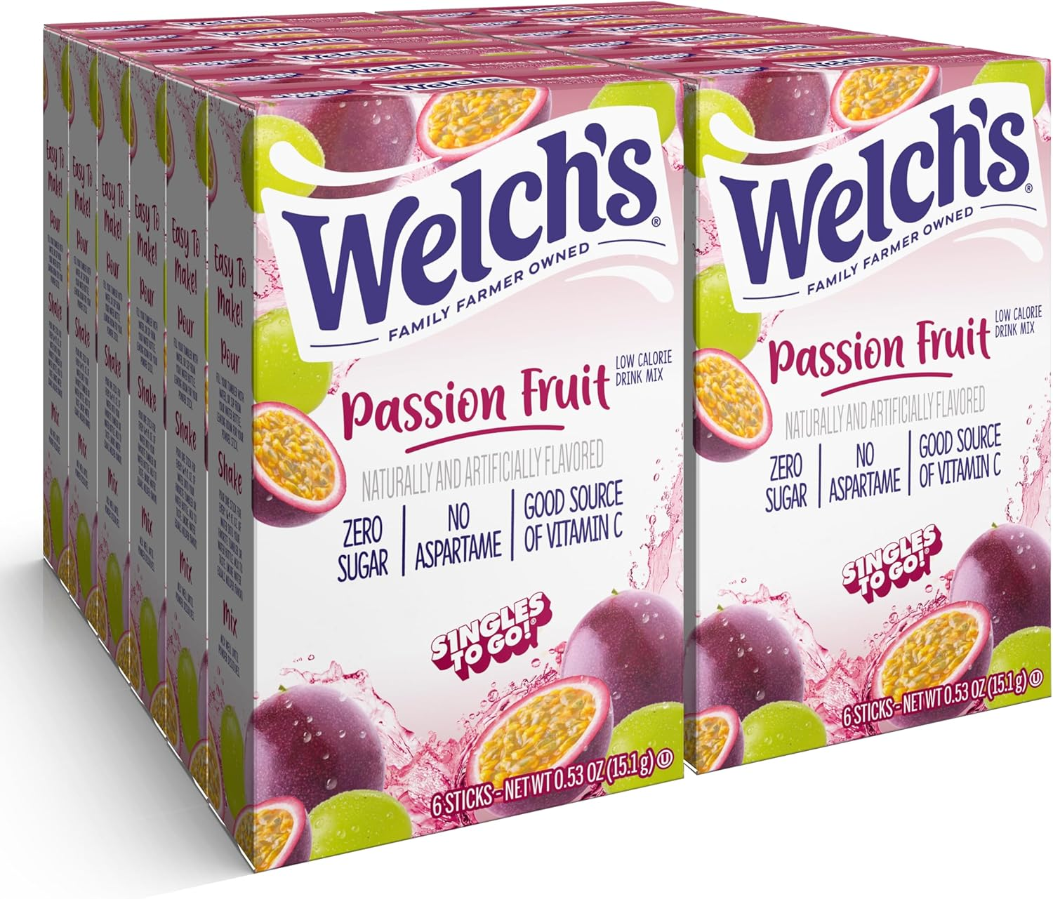 Welch'S Singles to Go Water Drink Mix - Passion Fruit Powder Sticks (12 Boxes with 6 Packets Each - 72 Total Servings)