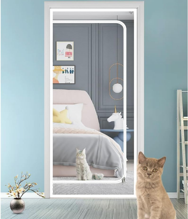 Cat Net for Balcony with Zip, Pet Screen Door, Prevent Cats from Running, Cat Mesh Door Screen for Living Room, Bedroom, Kitchen, 90 X 210 Cm (White-90 X 210 CM-A) image number 6