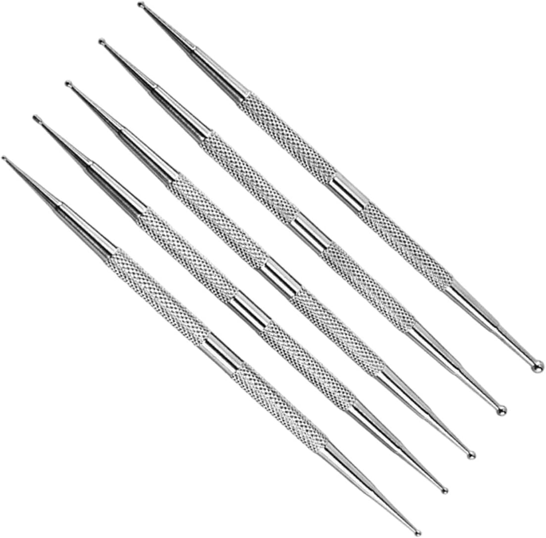 HEALEEP 5Pcs Nail Art Drill Pen Nail Art Tools Dotting Pen Tool Silver Stainless Steel image number 2