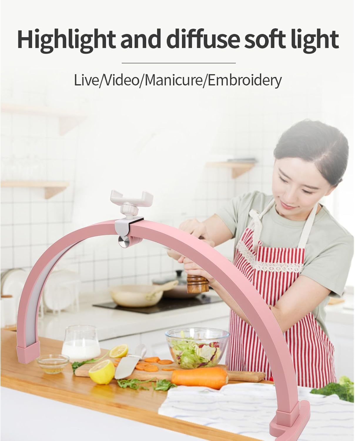 Half Moon Light for Nail Desk, 22 Inch 20W Foldable Half Moon Nail Desk Lamp, Nail Tech Light with Phone Holder, 3200 to 5600K Lash Light Led for Beauty/Eyelashes/Crafts (AU) image number 2