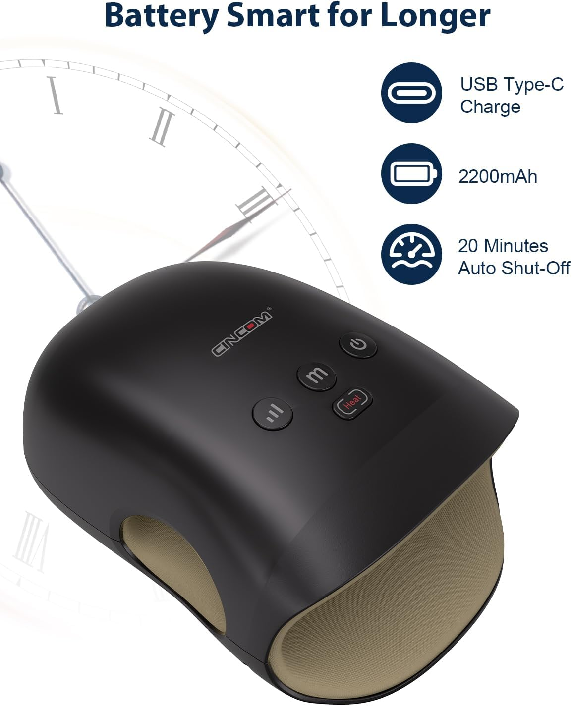 CINCOM Hand Massager - Cordless Hand Massager with Heat and Compression for Arthritis and Carpal Tunnel - Gifts for Women (Black) - White image number 2