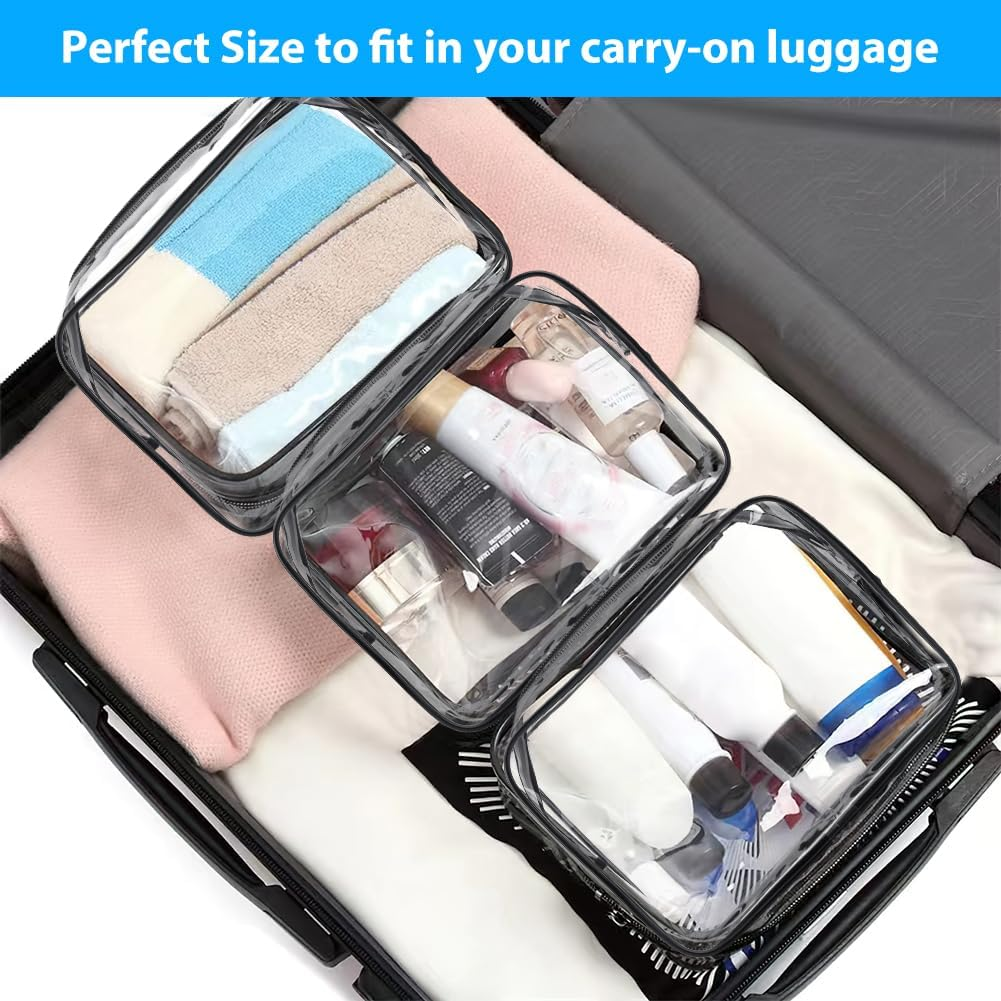 4 Pack Toiletry Bag,Clear Makeup Bag,Waterproof Quart Size Bag,Plastic Zippered Toiletry Carry Pouch,Cosmetic Organizer Bag,Portable Cosmetic Bag for Women Men,Carry on Airport Airline Compliant Bag image number 4