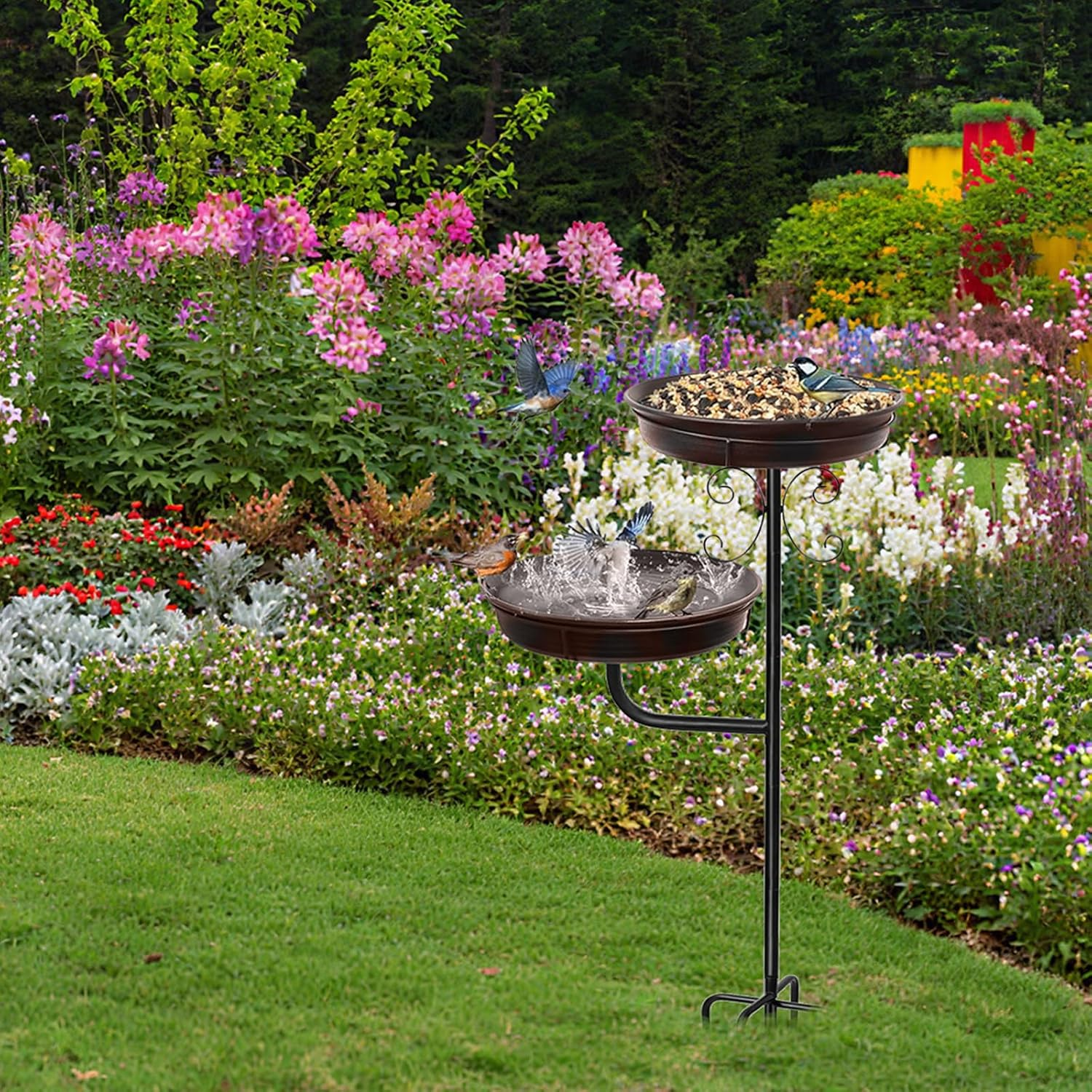 45" Vintage Metal Bird Bath & Feeder - Outdoor Antique Bronze Birdbath with 5-Prong Base, Freestanding Garden Decor for Patio, Yard, Lawn image number 3