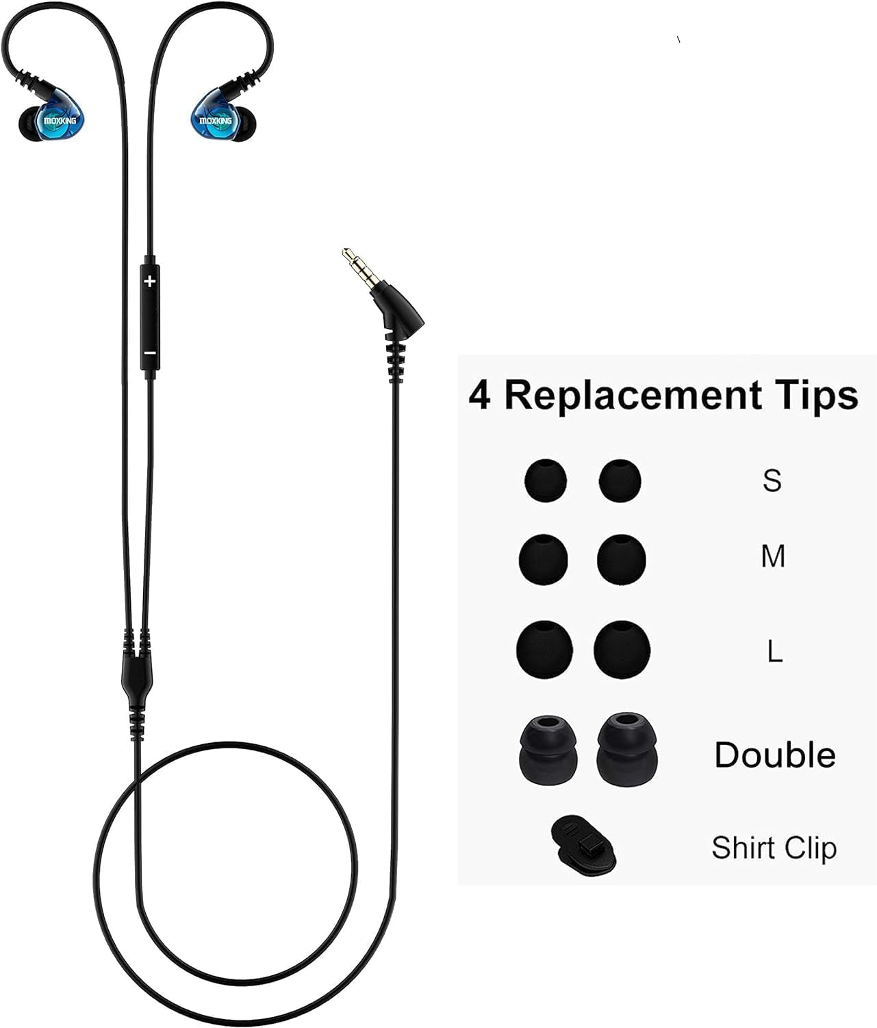 MOXKING Sports In-Ear Headphones, Wired In-Ear Headphones, Noise Isolating, Waterproof Earplugs, Reinforced Bass Stereo Headphones for Running and Fitness, with Microphone and Remote Control (Blue) image number 6