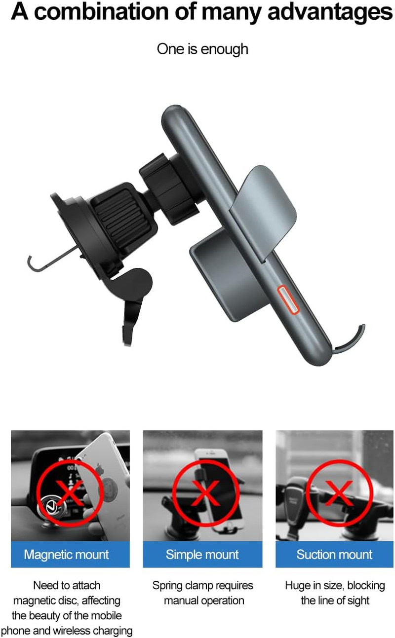 MMOBIEL Wireless Car Charger Automatic Phone Clamp Mount &ndash; 15W Phone Holder Wireless Charging Hands Free - Charger for Car Air Vent Clamp - Universal image number 1