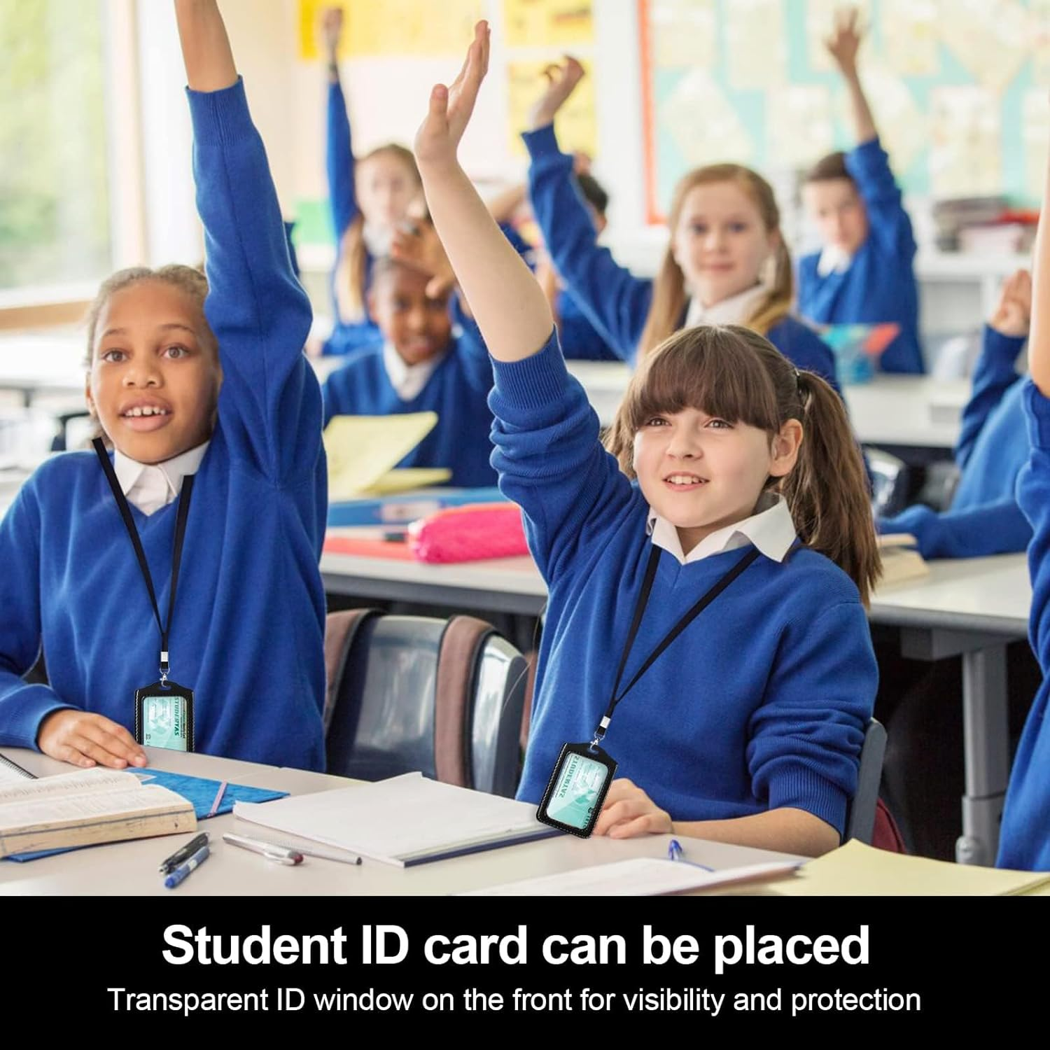 Badge Holder, 4 Pcs Leather ID Card Holder, Clear ID Window Card Holder for School Office (Black, Brown) image number 6