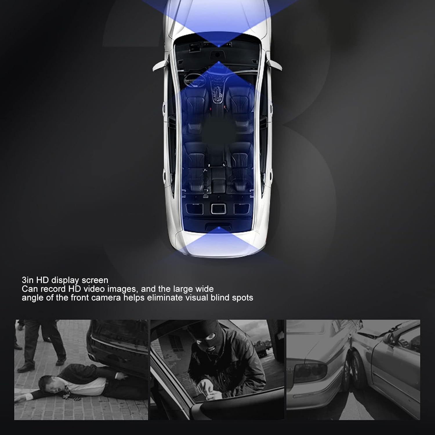 Car Dash Cam Front & Rear with 120&deg; Wide Angle Night Vision Display Motion Detection Loop Recording G-Sensor for Vehicle image number 2