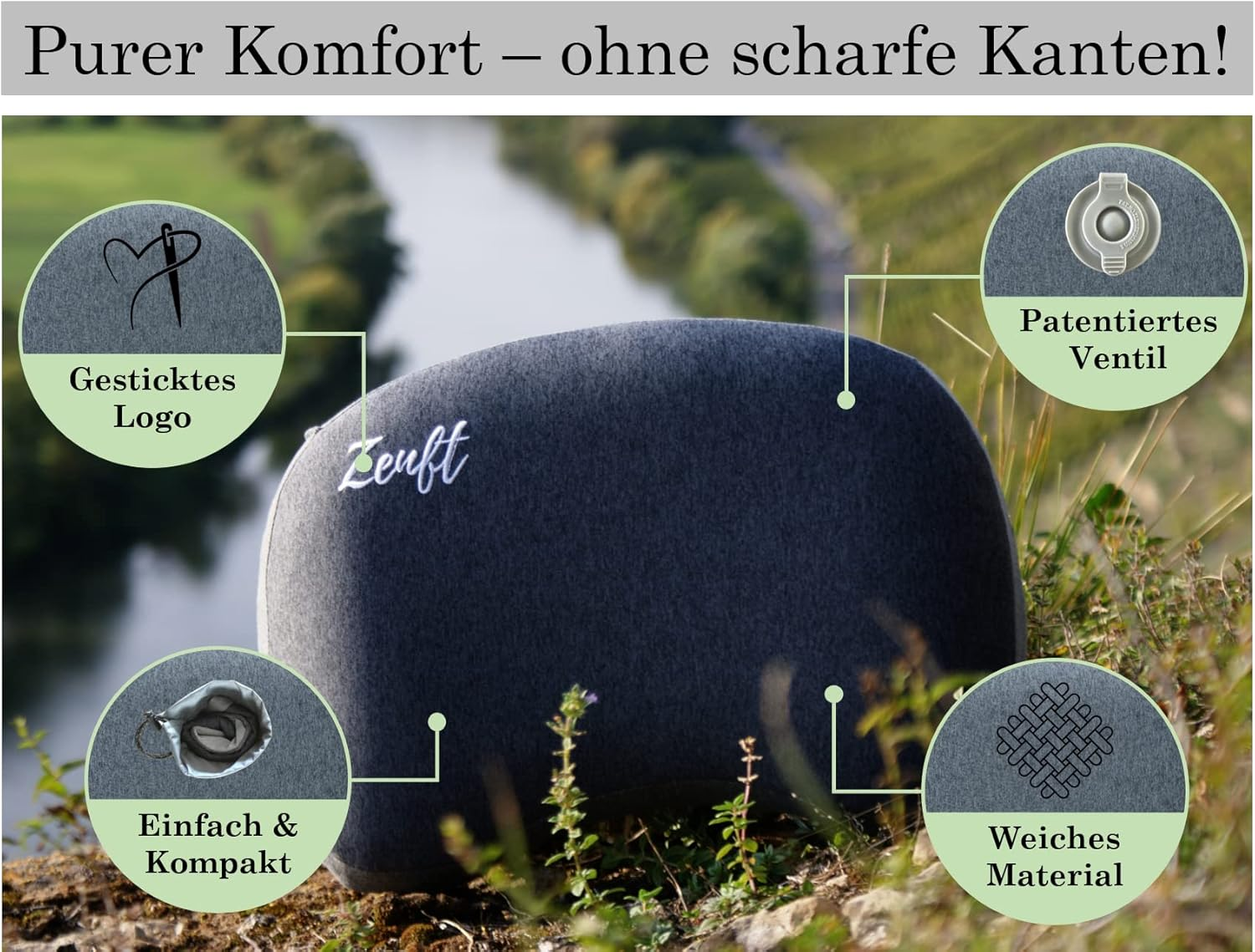 Zenft Travel Pillow - Outdoor Pillow Travel Pillow Extra Soft Travel Pillow - Inflatable Camping Equipment Backpacking Car Train Picnic Beach - Ideal for Holiday and Travel image number 3