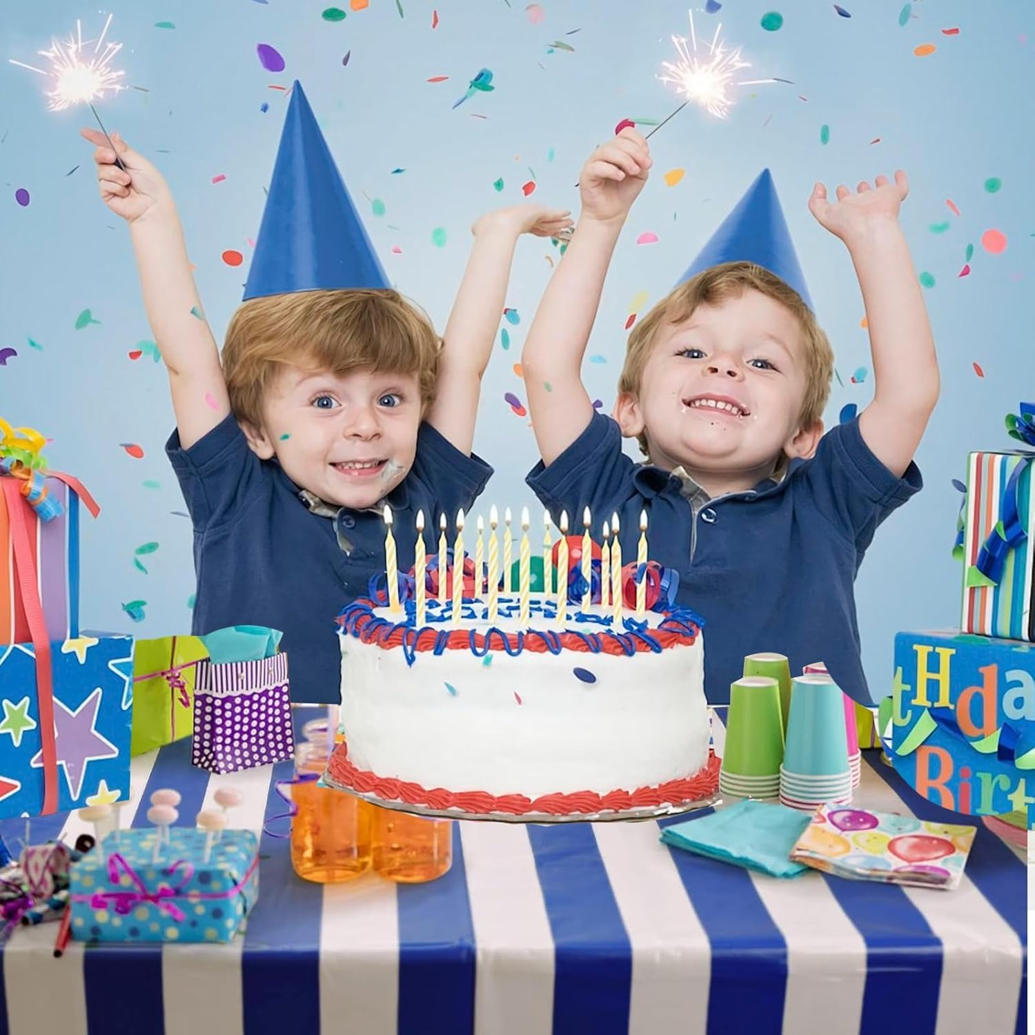 OQOQ Navy Blue and White Striped Tablecloth(3 Pack) - 54X108 Inches Father'S Day Party Decoration Supplies Disposable Plastic Rectangular Table Cloth for Birthday Ocean Nautical Theme Party Picnic image number 1