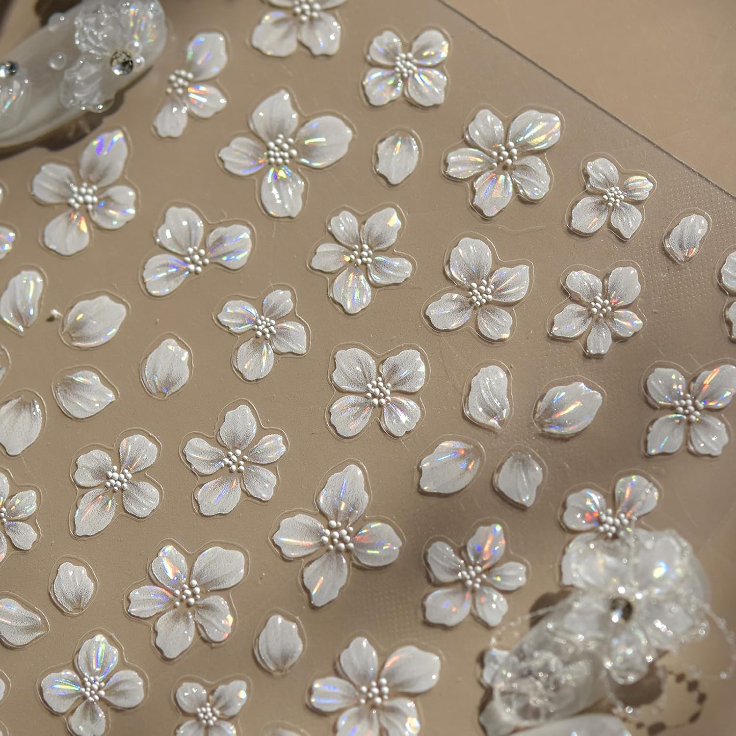 Proxima Direct 1Sheet Flower Nail Sticker for Nail Art, 5D Embossed White Flower Decals Summer Hibiscus Spring Summer Nail Art Supplies for Women Girls,White