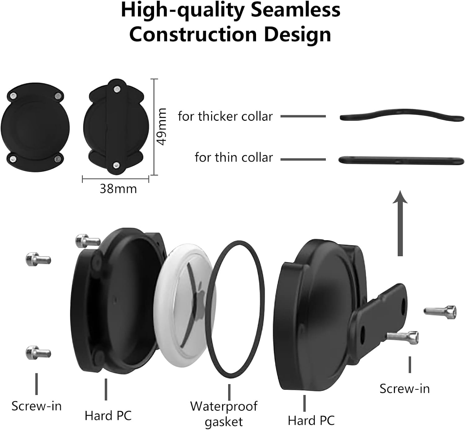 Aircawin for IPX8 Waterproof Airtag Dog Collar Holder Case Clear,Durable for Airtag Holder Case Glow-In-The-Dark,Full Protective Anti-Chew Hard PC Dog&Cat Collars Mount for Airtag Case-Glow image number 3