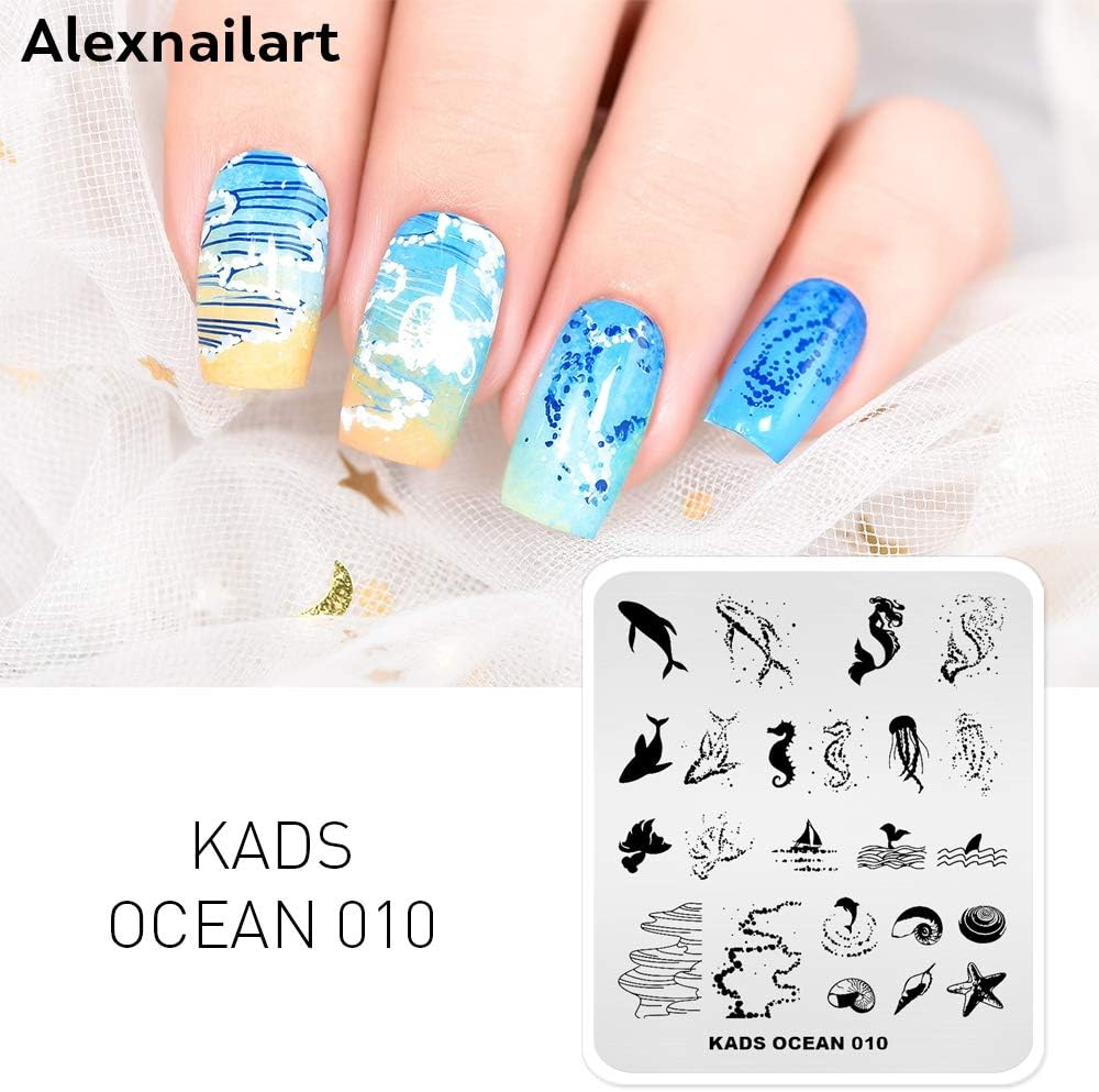 Alexnailart Nail Art Stamping Plates Image Template with Ocean Mermaid Shell Jellyfish Beach Patterns for Nail Design Manicure Print DIY Nail Design Nail Polish Transfer Tools image number 1