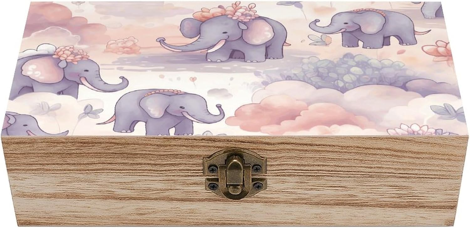 Elephant Pattern Wooden Box Wood Wedding Keepsake Boxes with Lids Small Decorative Boxes Lightweight Wooden Memory Storage Box for Crafts Keepsakes Jewelry Photo Letter Storage