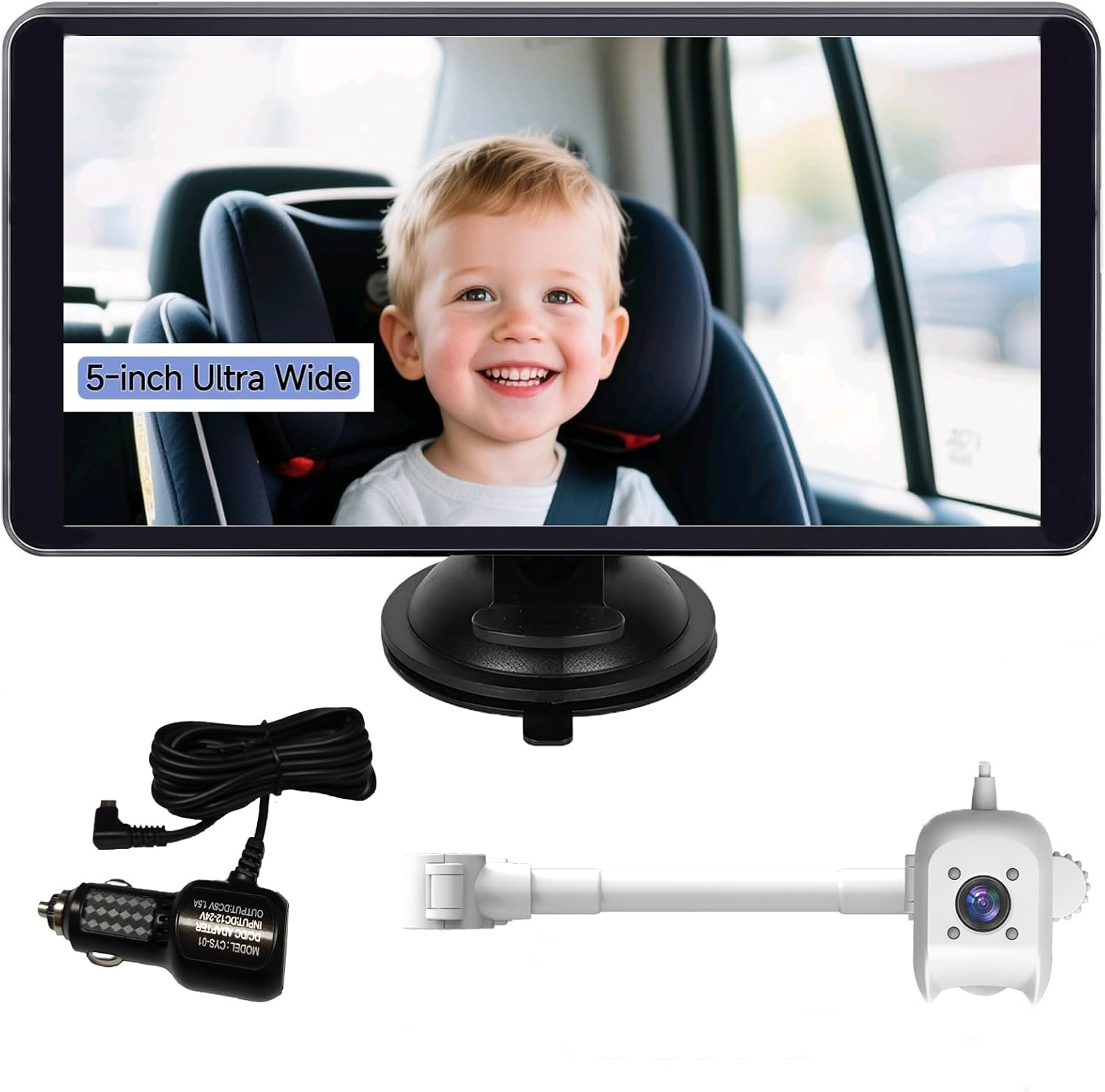 SNSUTY Baby Car Camera & Monitor, 5'' Split Screen Baby Monitor, Car Baby Camera Can Be Bent at Will, Ultrawide Baby Monitor No Wifi with Night Vision image number 1