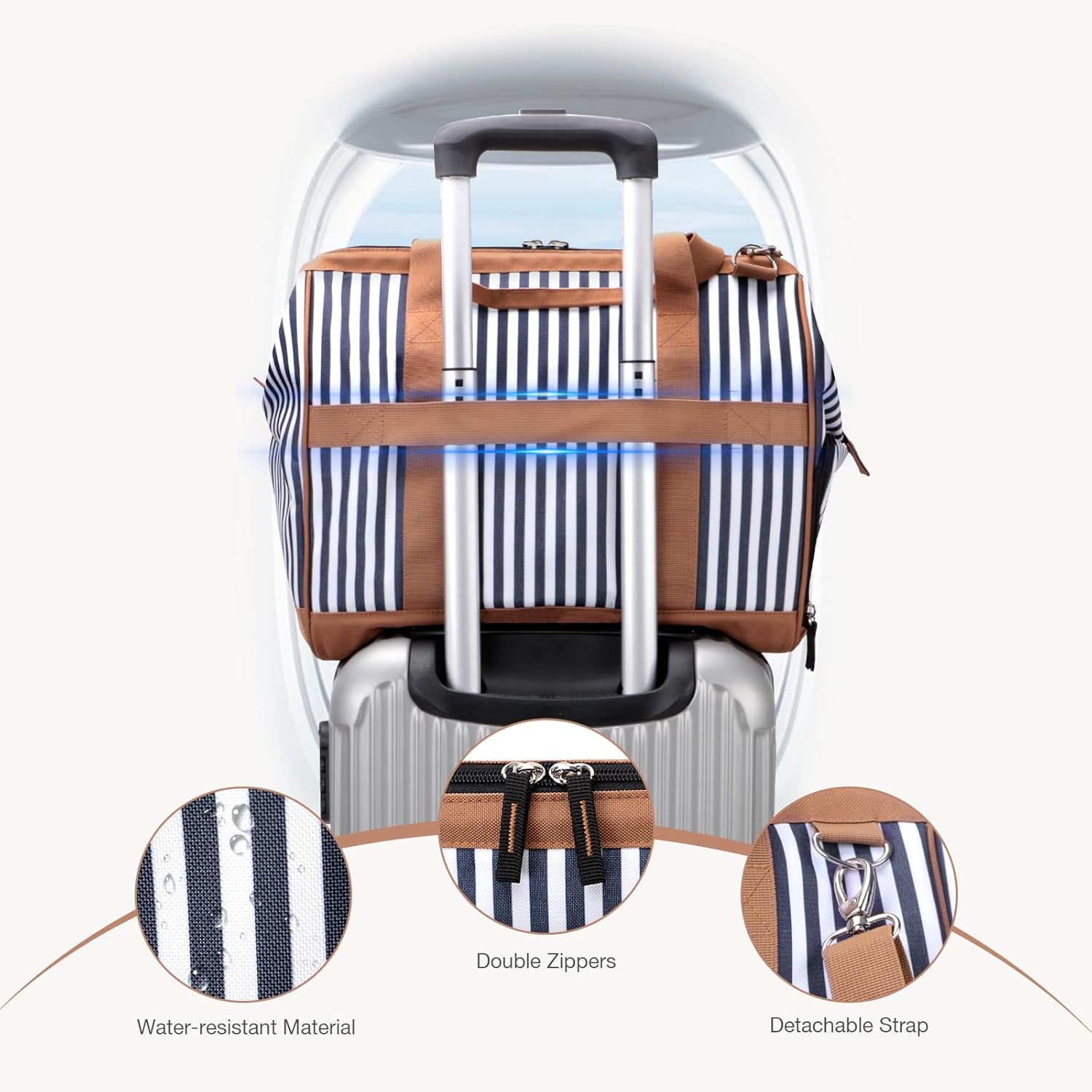 Lekesky Overnight Bag for Women Weekend Bag Holdall Bag Maternity Hospital Bag with Top Large Opening Travel Duffles Bag for Women, Blue Striped, A-Blue Striped, 33L, Travel Bag image number 3