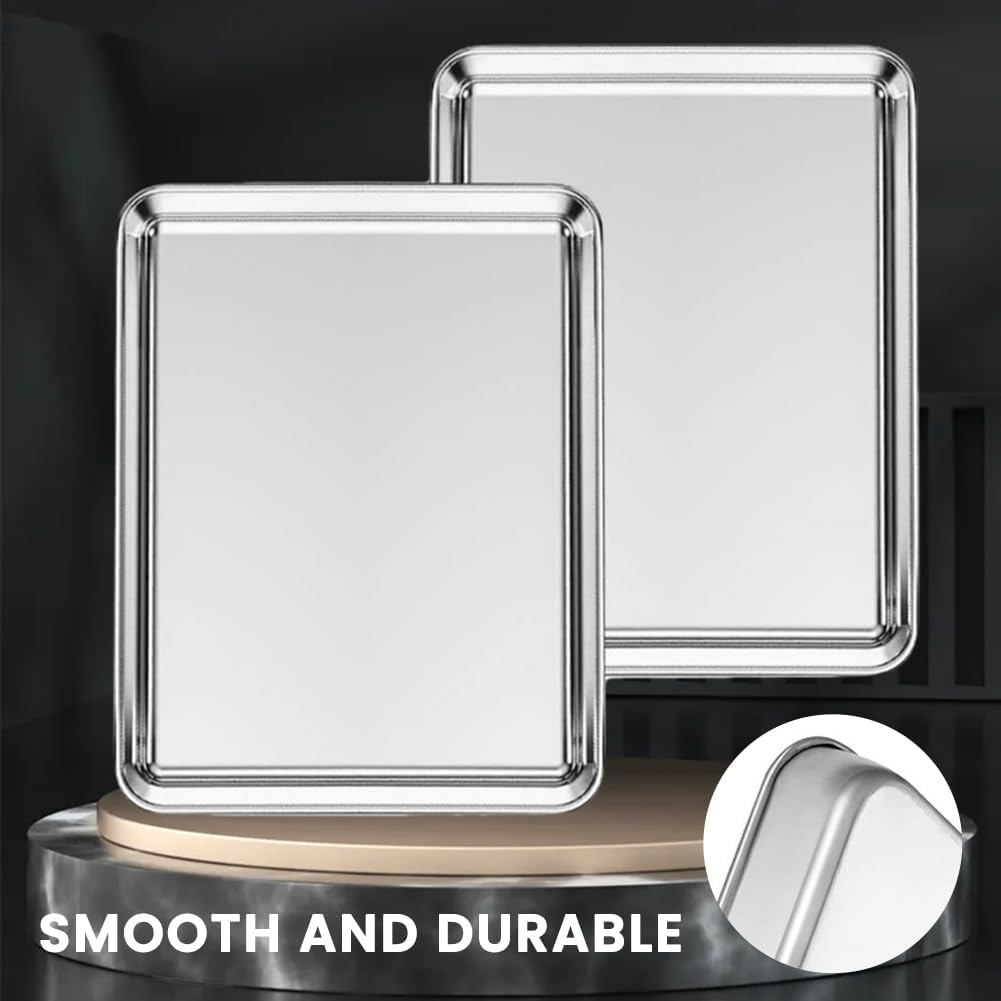 Large Baking Sheets Set of 3,Stainless Steel Baking Tray,Rectangle 16 X 12 X 1 Inches,Professional Bakeware Oven Tray,Healthy & Heavy-Duty, Easy Clean & Mirror Finished image number 5